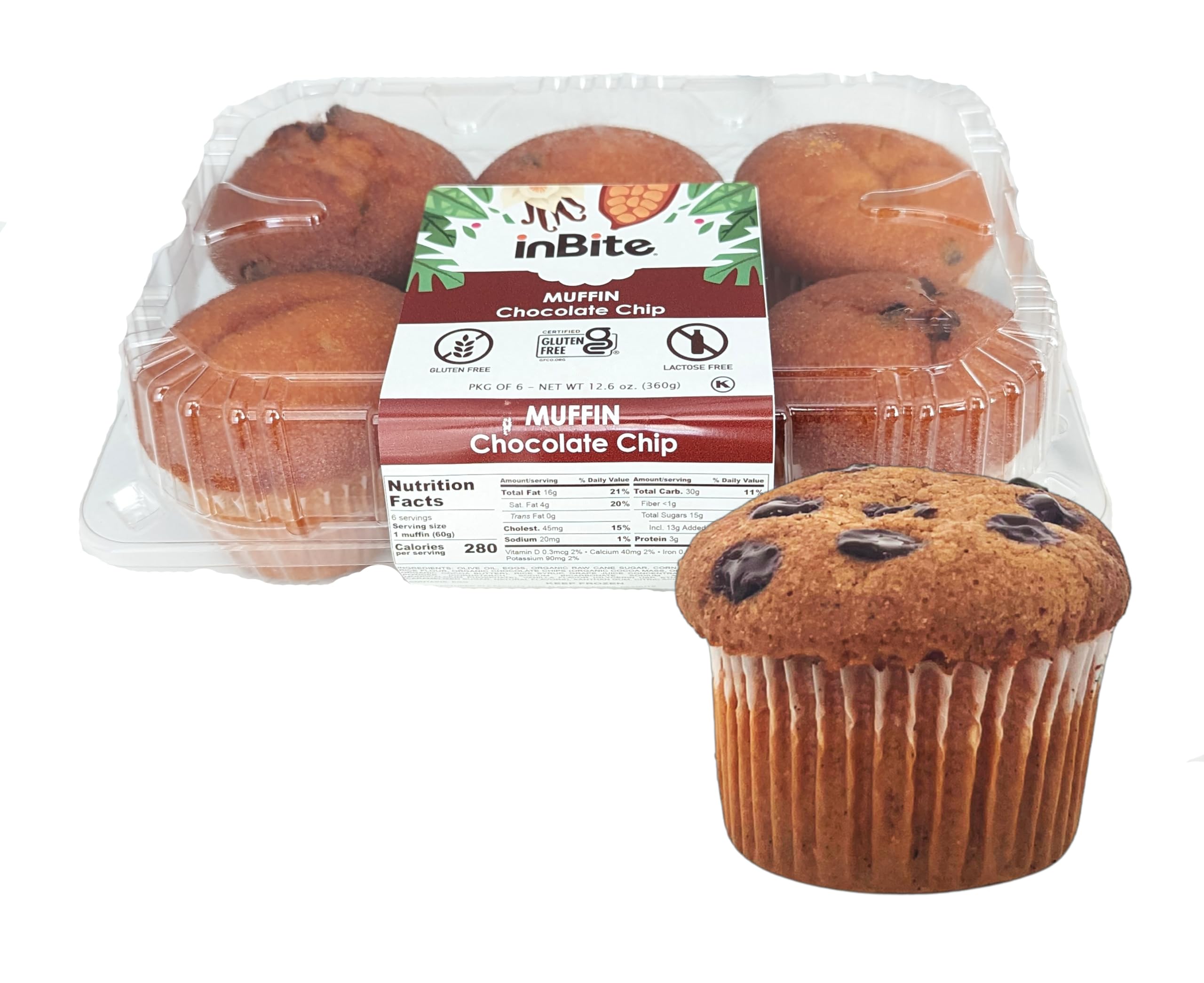 Gluten Free Chocolate Chip Muffins - 6 Count Pack - Certified Gluten Free, Lactose Free, Kosher Pareve - Perfect for Breakfast, Snacks & School Lunches