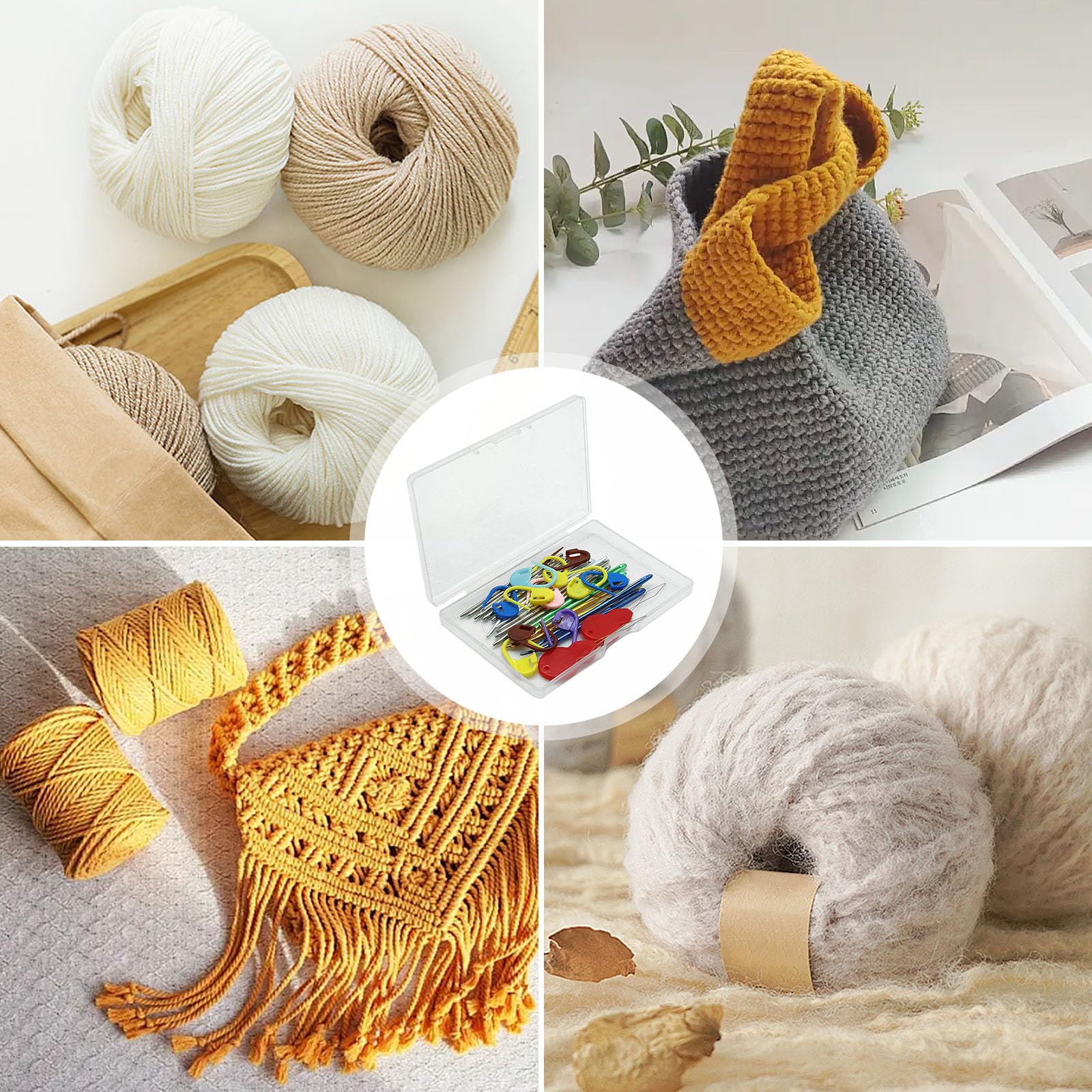29-Piece Large Eye Yarn Needles Set - Blunt Tapestry & Sewing Needles with 8 Curved, 9 Straight Needles & 10 Stitch Markers for Crochet & Knitting | Includes 2 Needle Threaders | Perfect for Hand Sewing, Embroidery & DIY Craft Projects