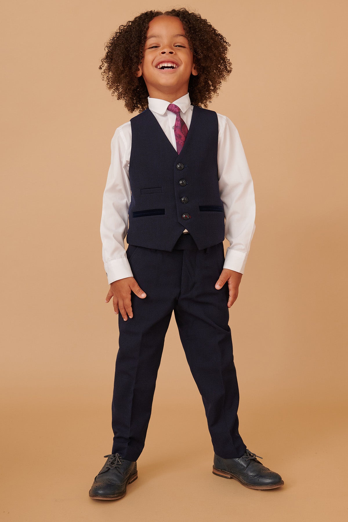 BROMLEY Kids Navy Check Print 3-Piece Suit for Boys - Formal Wear for Weddings, Parties & Special Occasions