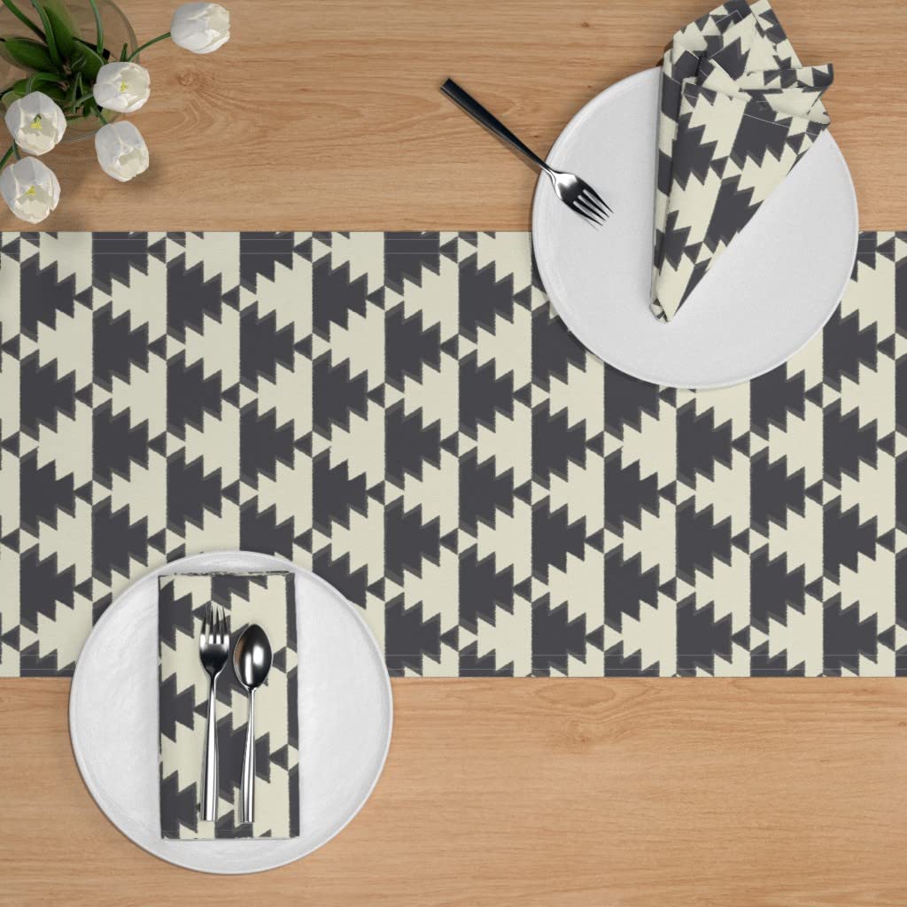 Custom Kilim Geometric Ikat Triangle Print Cotton Sateen Table Runner 72