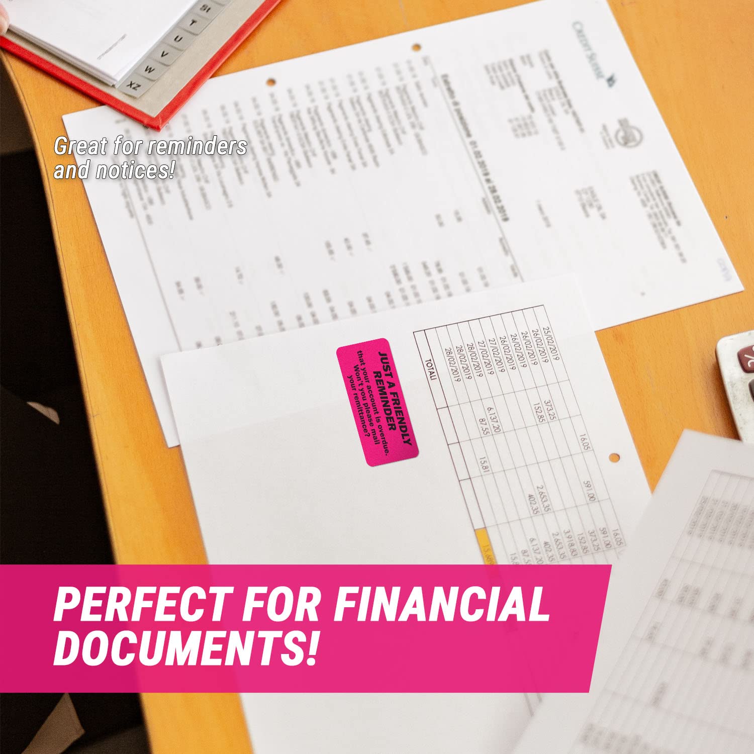 300 Friendly Reminder Stickers - 1 x 2 Inch Past Due Account Labels for Billing & Collections (Pink, 1 Roll) - Perfect for Organizing Overdue Payments, Office Reminders & Customer Notices