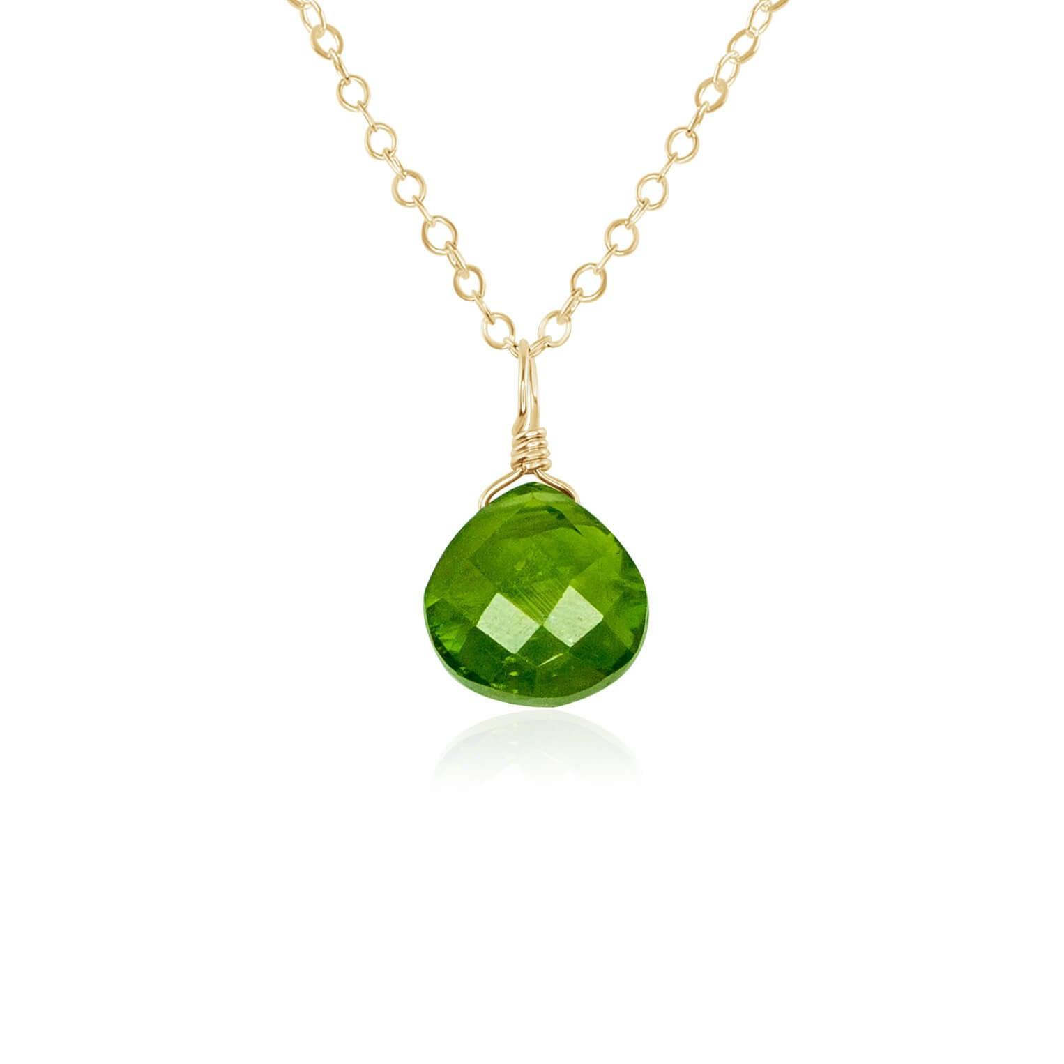 Elegant Tiny Peridot Teardrop Crystal Pendant Necklace - Dainty Green Gemstone Jewelry for Women - Perfect for Weddings, Parties & Everyday Wear