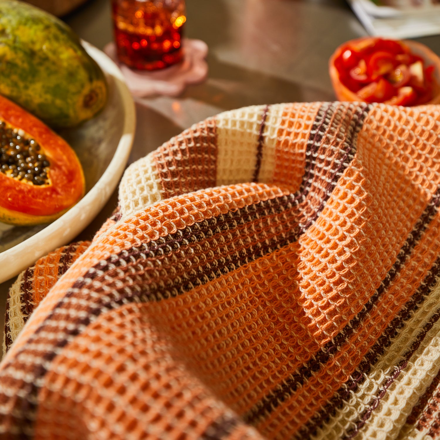 Ishani Striped Tea Towel - Premium Cotton Kitchen Towel for Drying Dishes, Cleaning & Decor - Desert Design - Perfect for Home, Kitchen & Gifting