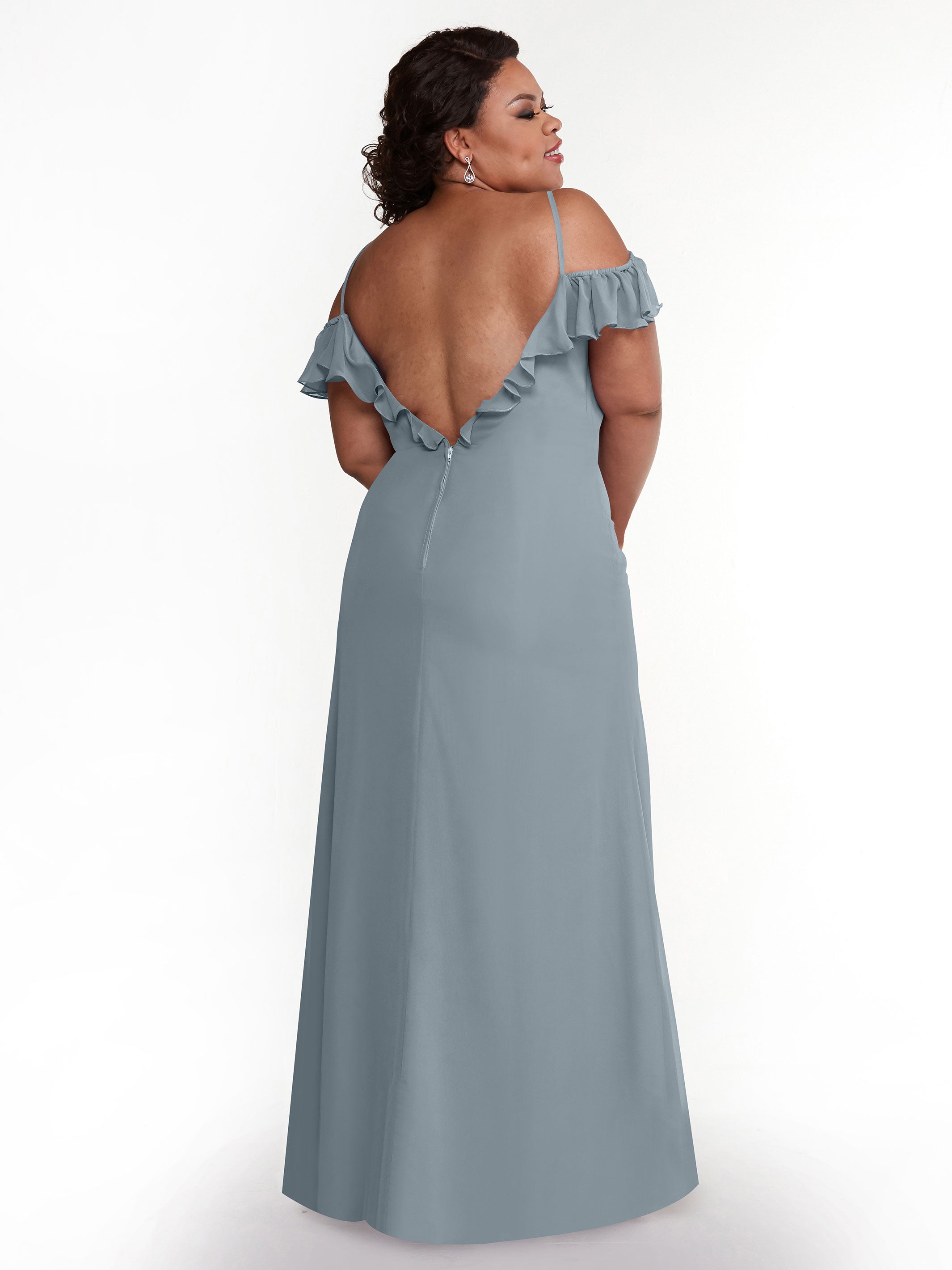 Elegant 80172 Chiffon Off-The-Shoulder A-Line Bridesmaid Dress with Ruffled Neckline - Perfect for Weddings, Formal Events & Evening Parties