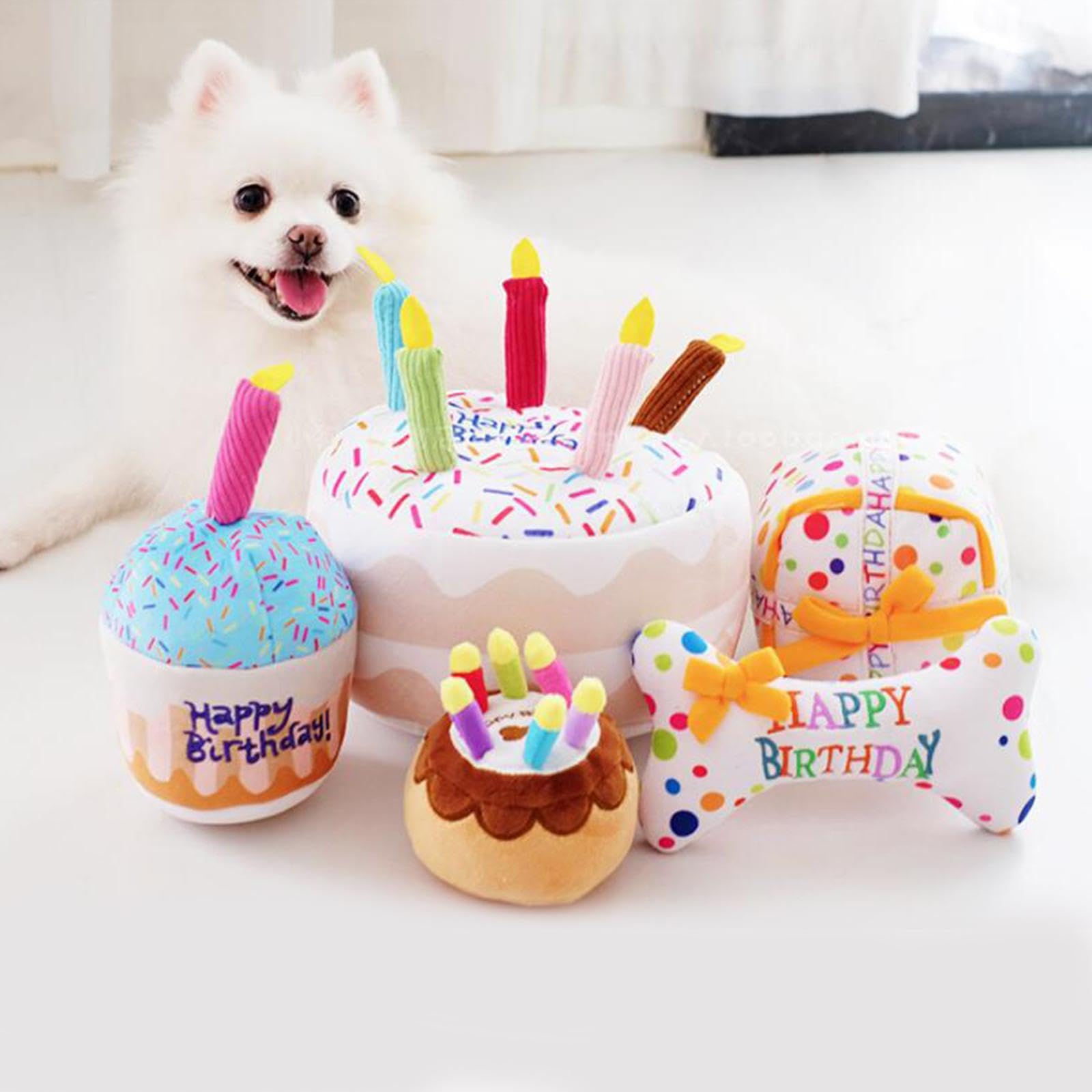 Soft Plush Dog Toy - Interactive Chew Toy for Puppies & Dogs, Candle Cupcake Design for Play & Exercise, Perfect for Birthday Gifts & Training (Ideal for Indoor Play & Teething Puppies)