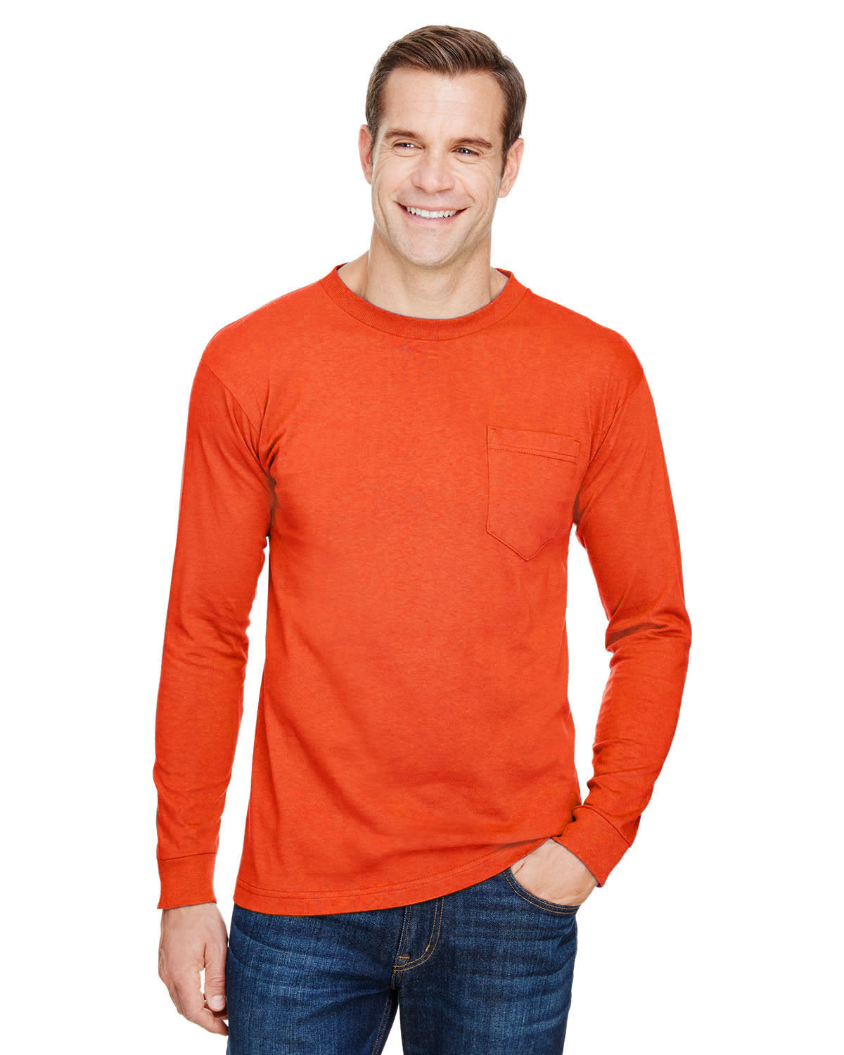 Bayside BA3055 Unisex Union-Made Long Sleeve Pocket Crew T-Shirt | Comfortable Cotton Work Shirt for Men & Women | Perfect for Construction, Warehouse & Outdoor Activities