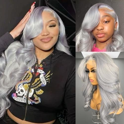 13x6 Silver Gray Human Hair Lace Wig