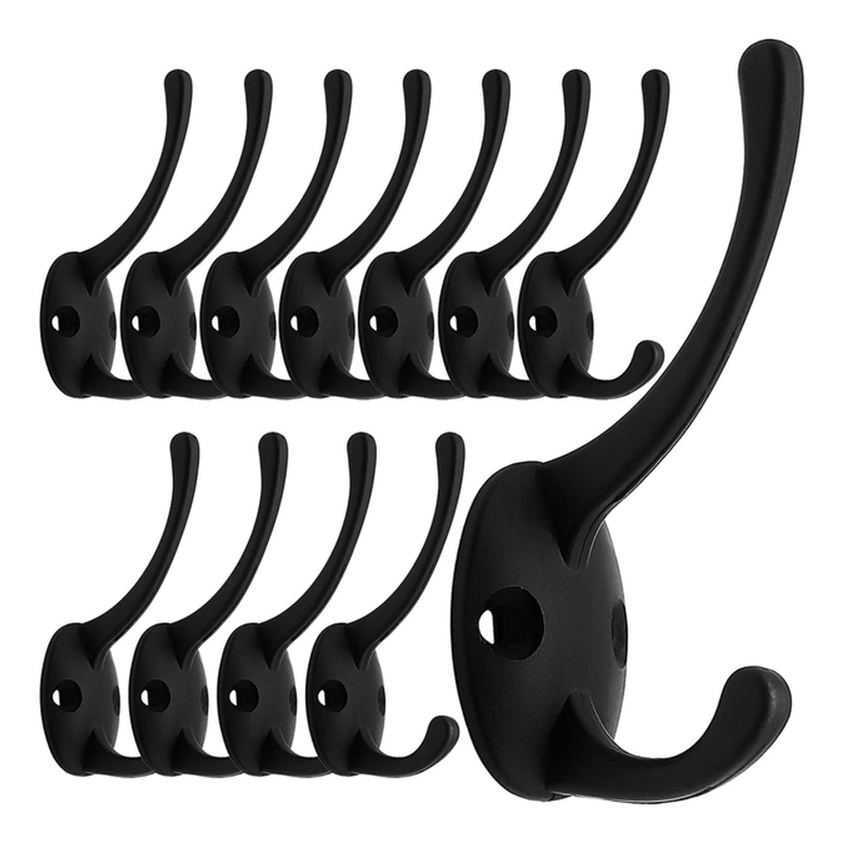12 Pack Black Retro Double Coat Hooks - Wall Mounted Utility Hooks for Coats, Scarves, Bags, Towels, Keys & Hats - Durable Metal Hooks for Entryway, Bedroom, Bathroom & Garage Organization