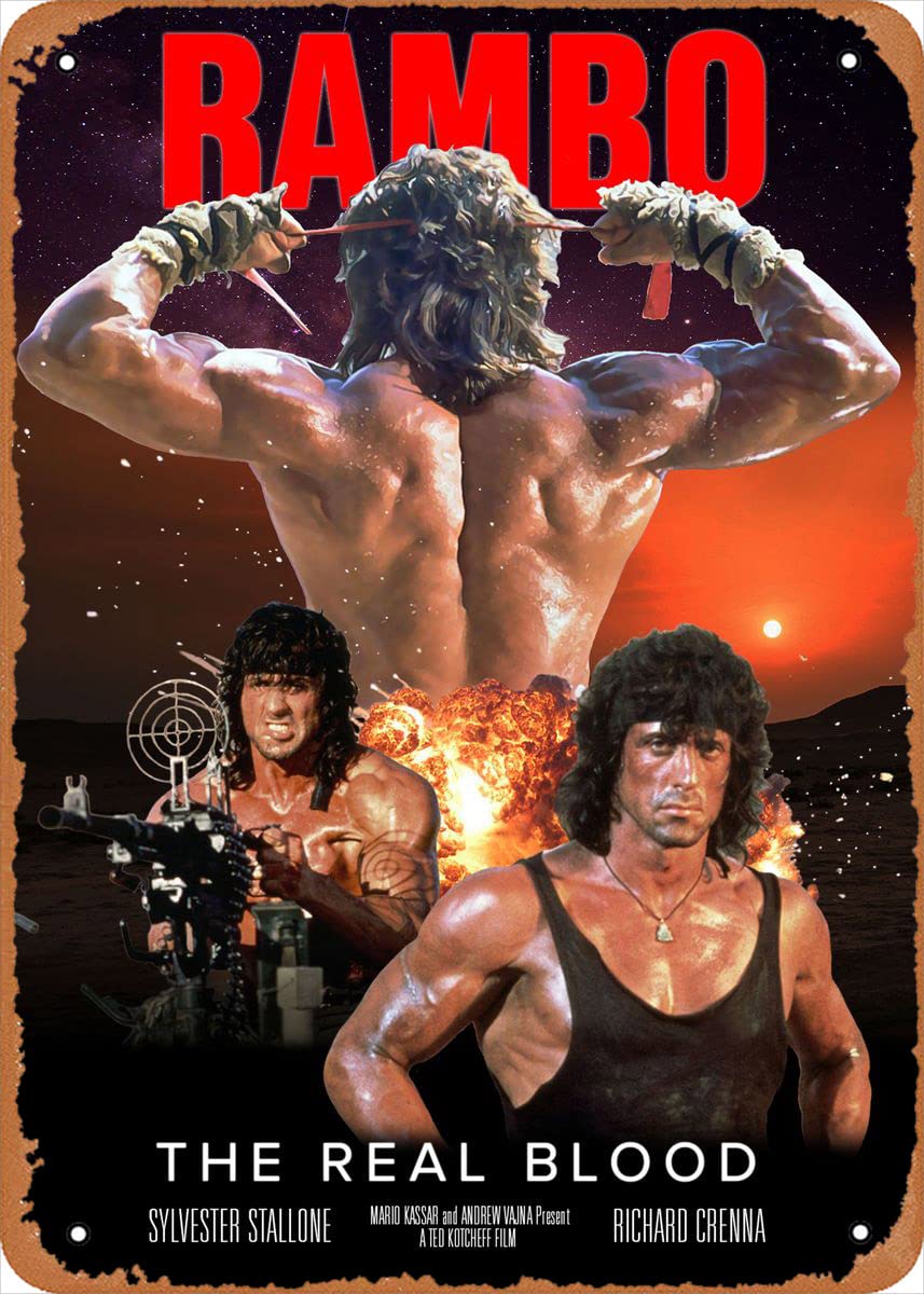 Vintage Rambo Movie Metal Poster - 8x12 Inch Classic Film Wall Art Decor for Home Theater, Man Cave & Office | Retro Tin Sign for Movie Lovers & Action Fans