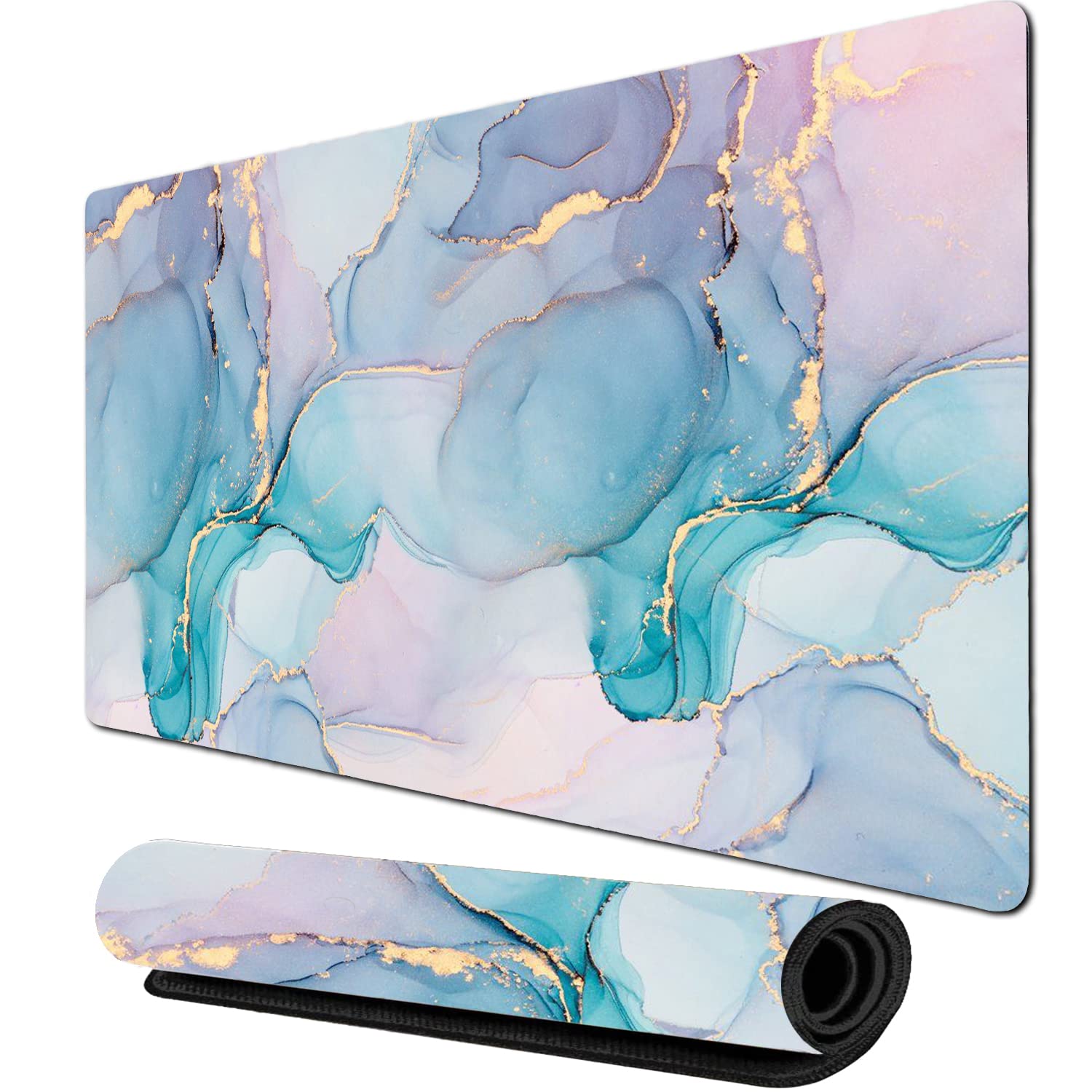 XXL Gaming Mouse Pad - Non-Slip Rubber Base, Waterproof Desk Mat for Office & Home (Green Marble)