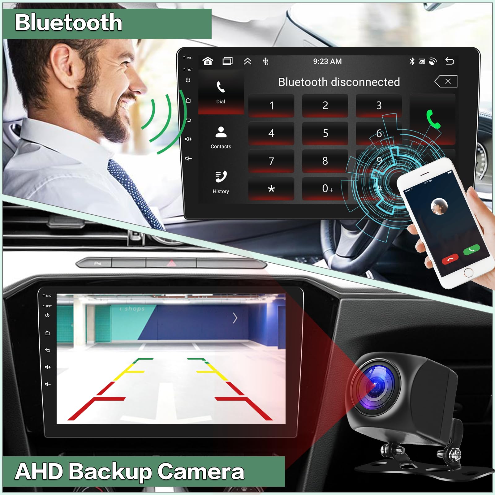 10.1 Inch Android Double Din Car Stereo with 4GB RAM 64GB ROM - Wireless CarPlay & Android Auto - 10