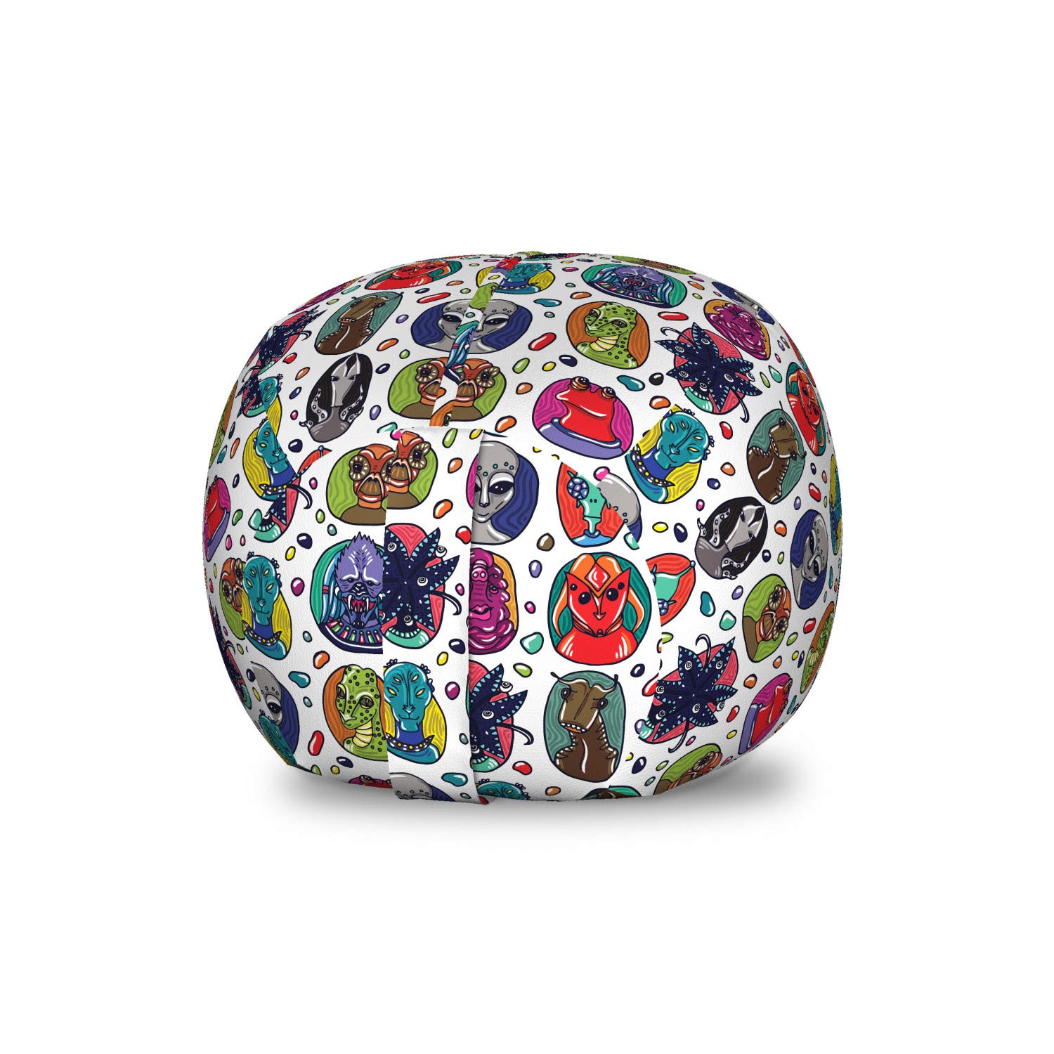 Ambesonne Alien-Themed Storage Toy Bag Chair - Abstract Futuristic Extraterrestrial Character Design - Washable Stuffed Animal Organizer - Small Multicolor Storage Solution for Kids' Room, Playroom or Dorm