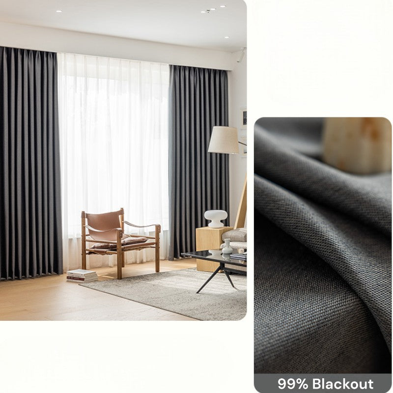 Brenna Dark Grey 100% Blackout Custom Curtains for Bedroom & Living Room - Thermal Insulated Noise Reducing Window Drapes for Home & Office