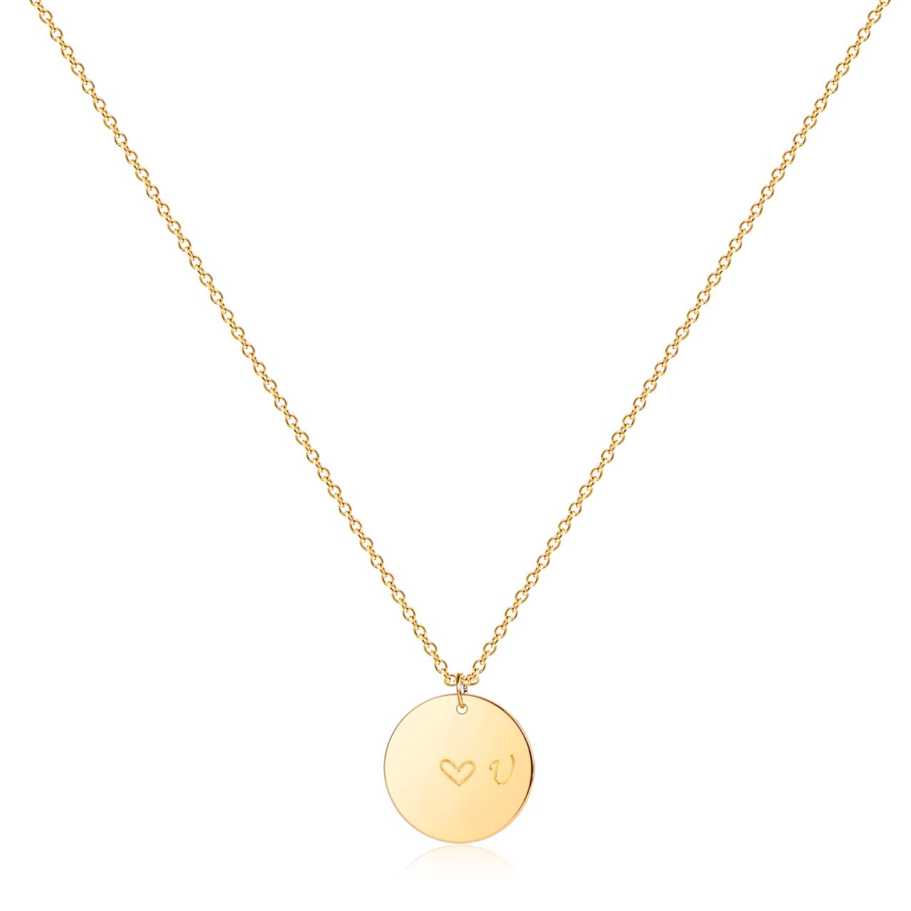 14K Gold Plated Personalized Initial Necklace for Women - Engraved Disc Pendant with Tiny Heart, Dainty Handmade Jewelry Gift for Her | Perfect for Birthdays, Anniversaries, Valentine's Day & Everyday Wear