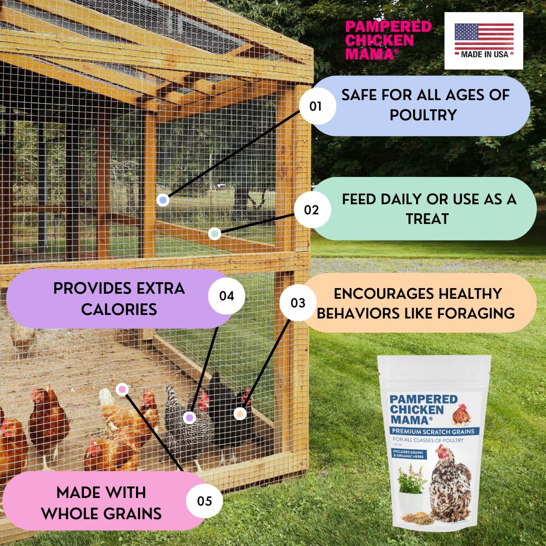 Premium All-Natural Chicken Feed for Laying Hens - High Protein & Calcium Backyard Chicken Scratch Treat - Pampered Chicken Mama Grower Feed Supplies (2.5 lb) - Perfect for Healthy Egg Production & Backyard Poultry Nutrition