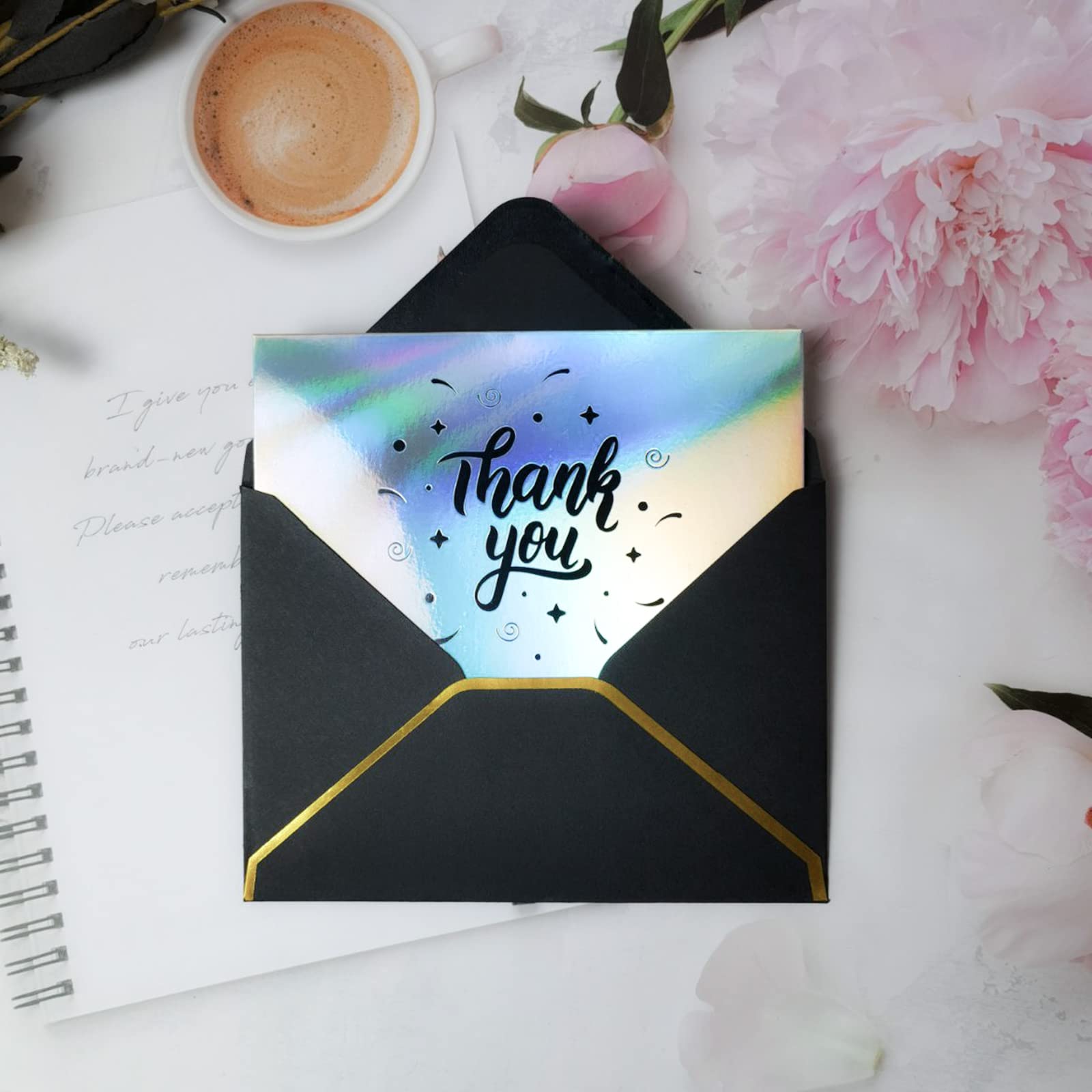 50 Pack A6 Gold Foil Trim Envelopes 4x6 Inches - Elegant Wedding Invitation Envelopes, Graduation & Birthday Cards, Photo Mailers - Perfect for Special Occasions & Professional Correspondence (Black)