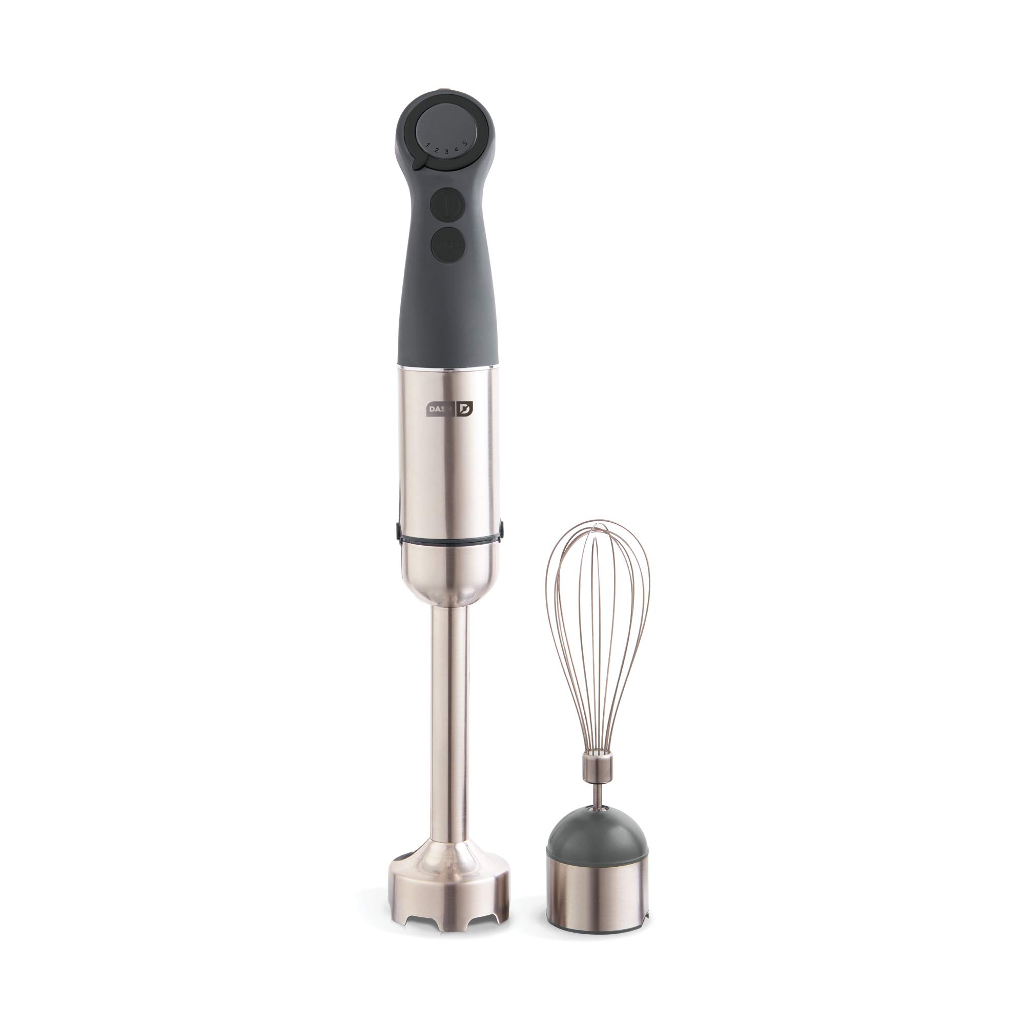 Dash Chef Series 5-Speed Immersion Hand Blender with Stainless Steel Blades & Whisk Attachment - Cool Grey | Perfect for Smoothies, Soups, Sauces & Baking Recipes