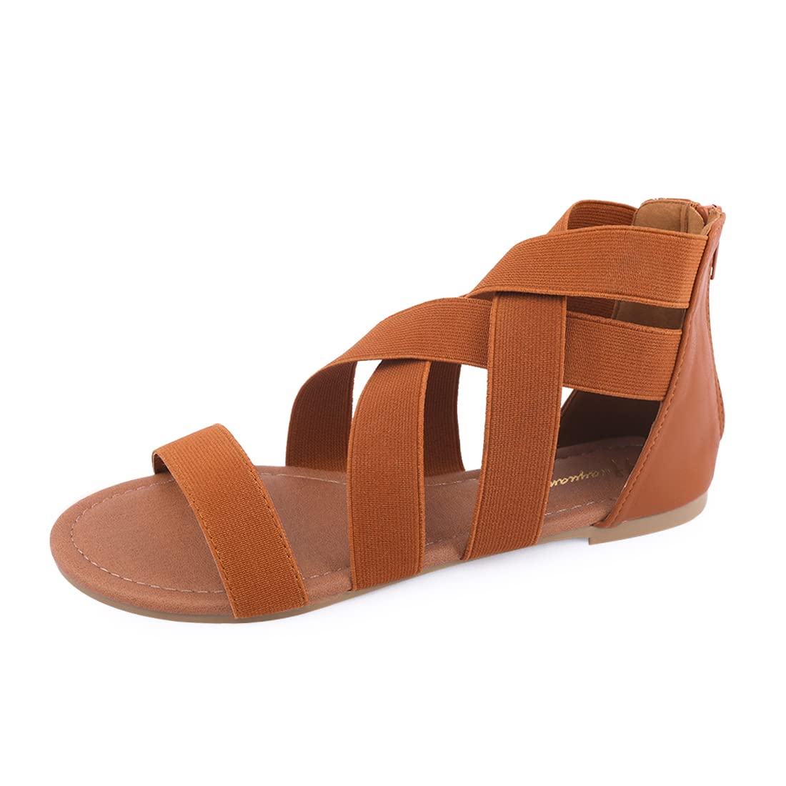 Women's Comfortable Elastic Gladiator Flat Sandals with Adjustable Ankle Strap - Perfect for Beach, Vacation, and Summer Casual Outfits