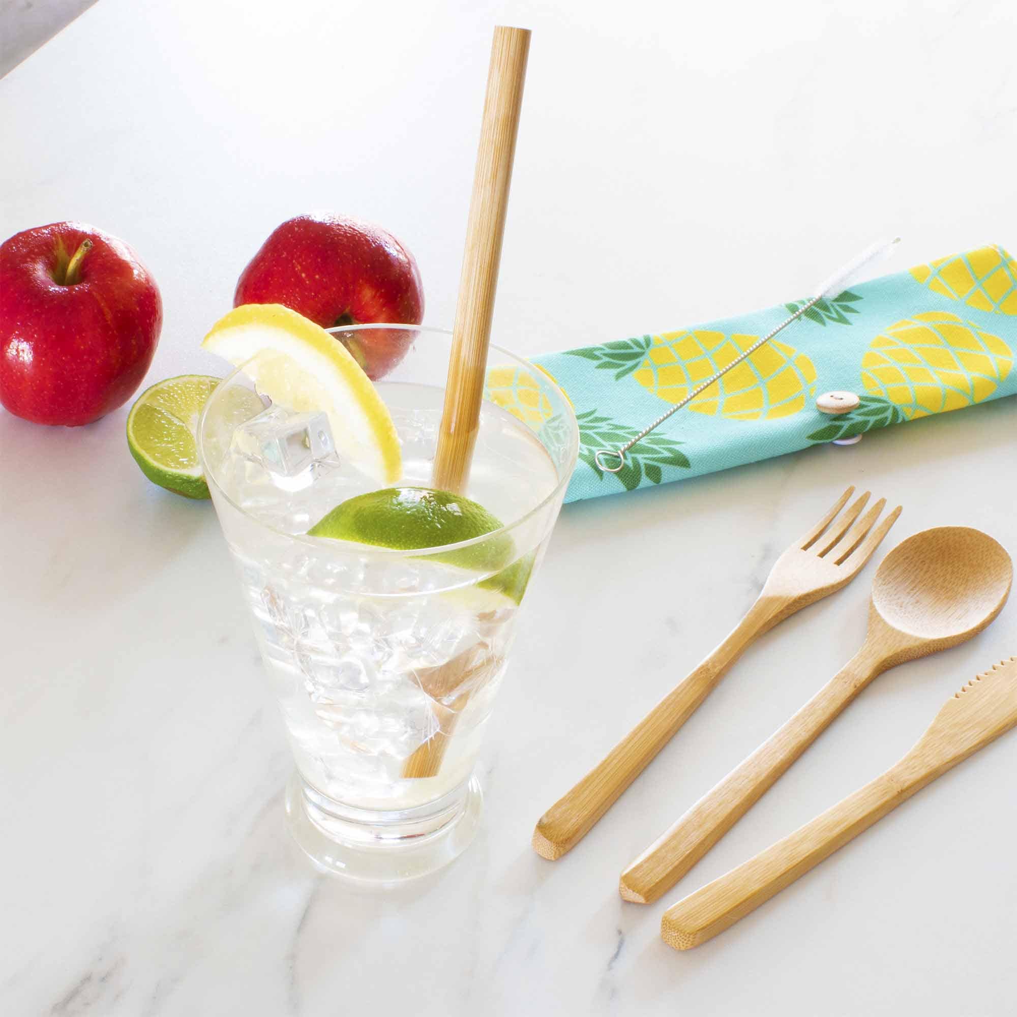Portable Reusable Utensil Set with Pineapple Travel Roll - Eco-Friendly Cutlery Kit for Camping, Travel & Picnics