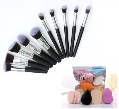 10-Piece Premium Makeup Brush Set with 6 Blending Sponges - Soft Synthetic Bristles for Foundation, Eyeshadow & Contouring - Perfect for Professional Artists & Beginners (11-Piece Beauty Kit)