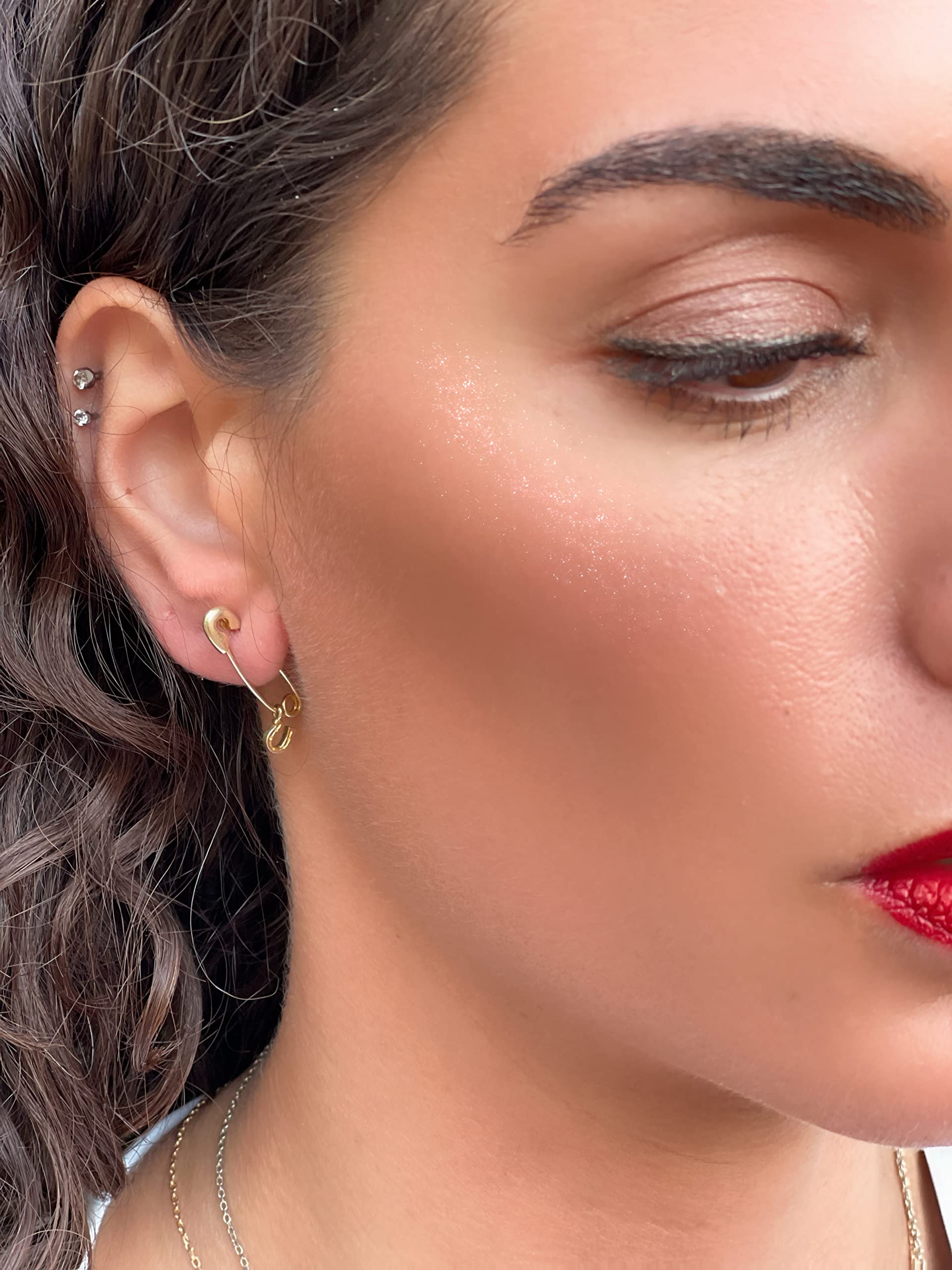 Monte Christo Gold Safety Pin Charm Earring - Single Hoop Earring for Women | Rose Gold Lightning Bolt Design | Made in USA | Perfect for Everyday Wear, Parties & Gifts