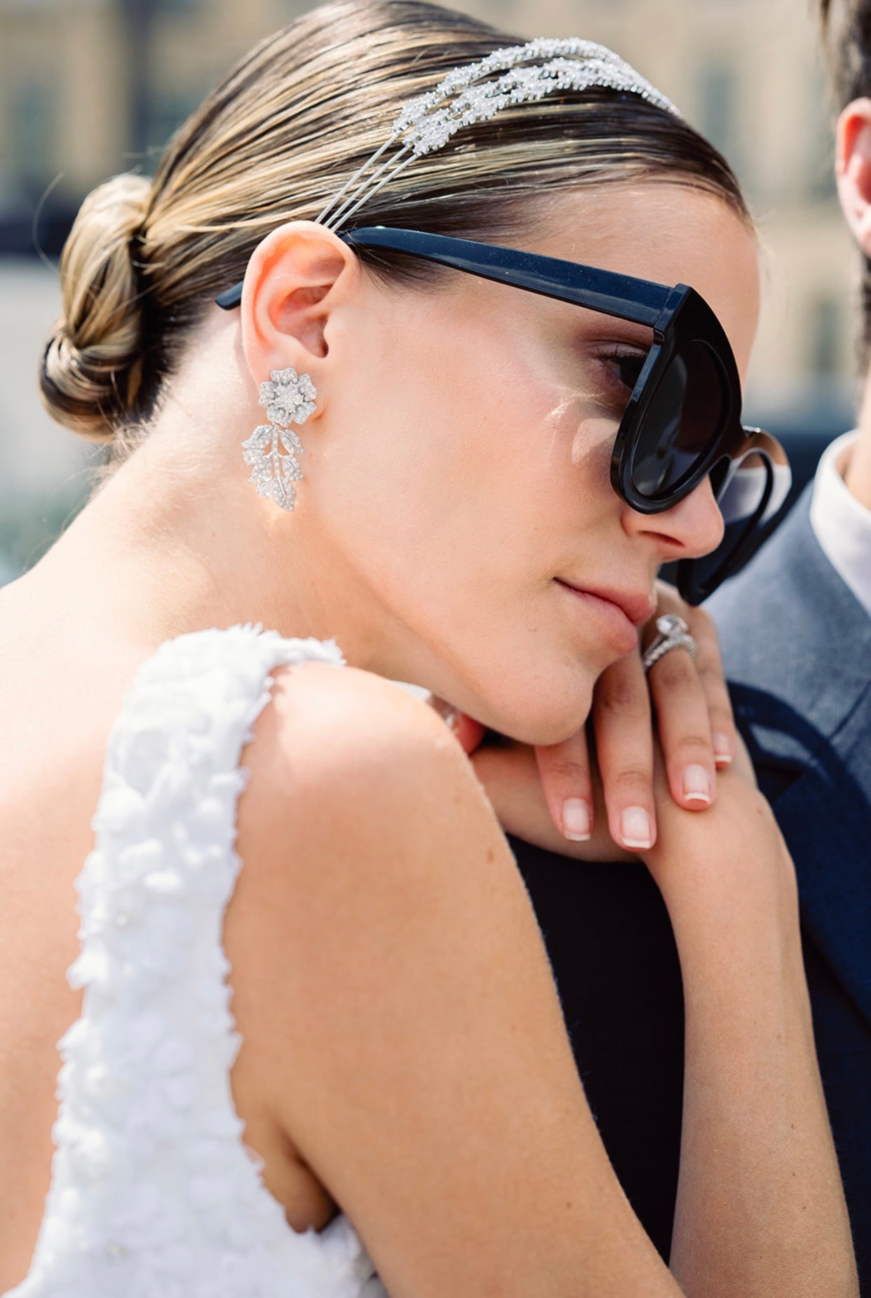 RIANN Simulated Diamond Floral Leaf Bridal Earrings - Elegant Wedding Jewelry for Brides, Bridesmaids & Formal Events | Hypoallergenic Cubic Zirconia Earrings for Women