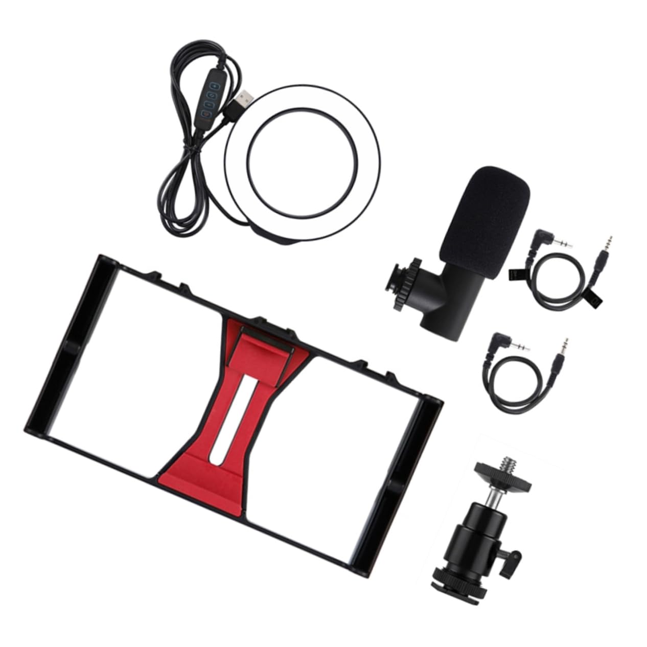 Uonlytech 2 Pack Adjustable Tabletop Tripod Stand with Phone Mount & Remote - Portable Cell Phone Tripod for Live Streaming, Video Calls, Photography, TikTok & YouTube (Red, Includes Microphone) - Perfect for Vloggers, Content Creators & Makeup Artists