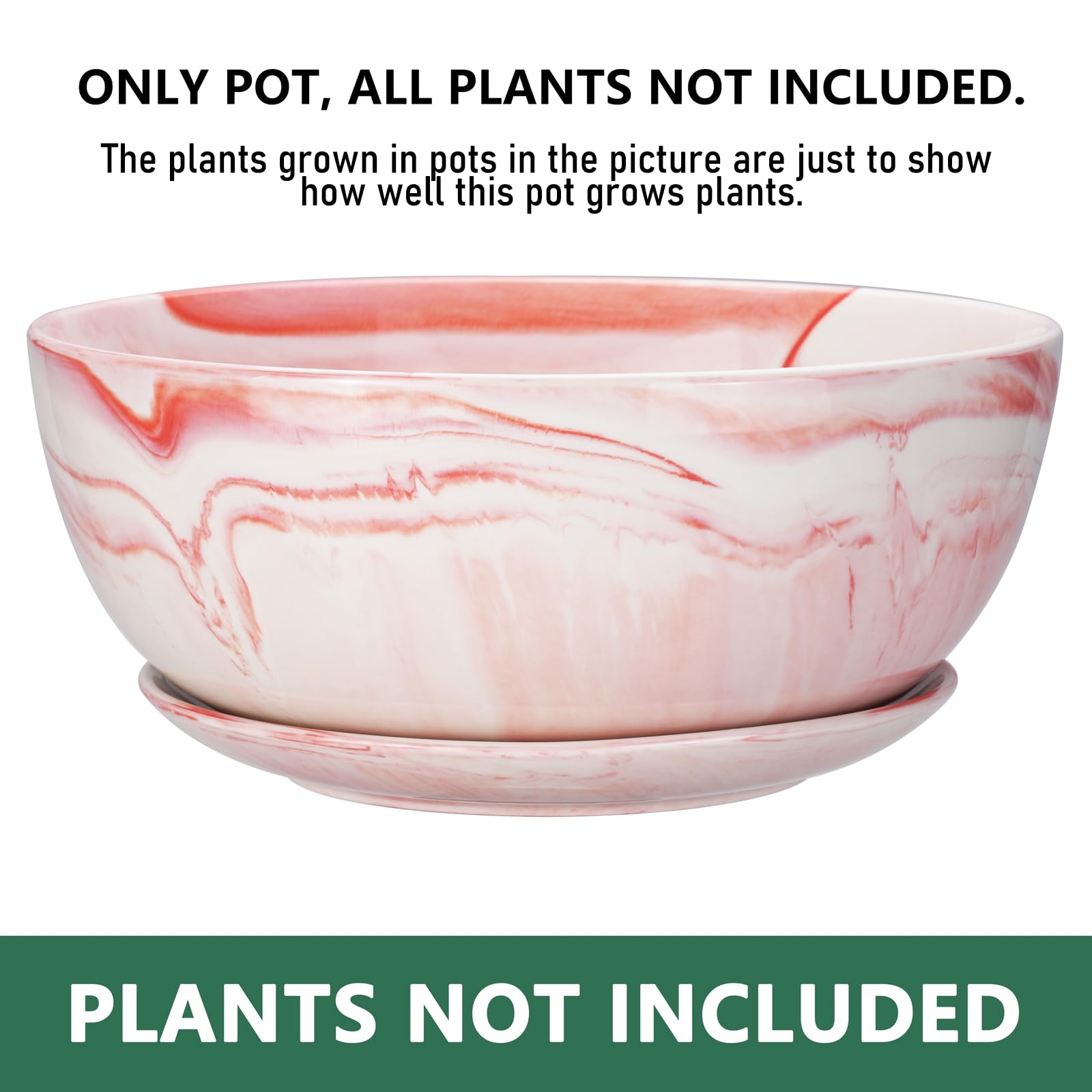 Large Ceramic Succulent Planter Pot with Drainage Hole & Saucer - Marble Flower Pot for Indoor/Outdoor Plants, Round Bonsai Planter in Pink - Perfect for Home Decor, Office Desk, Garden & Patio
