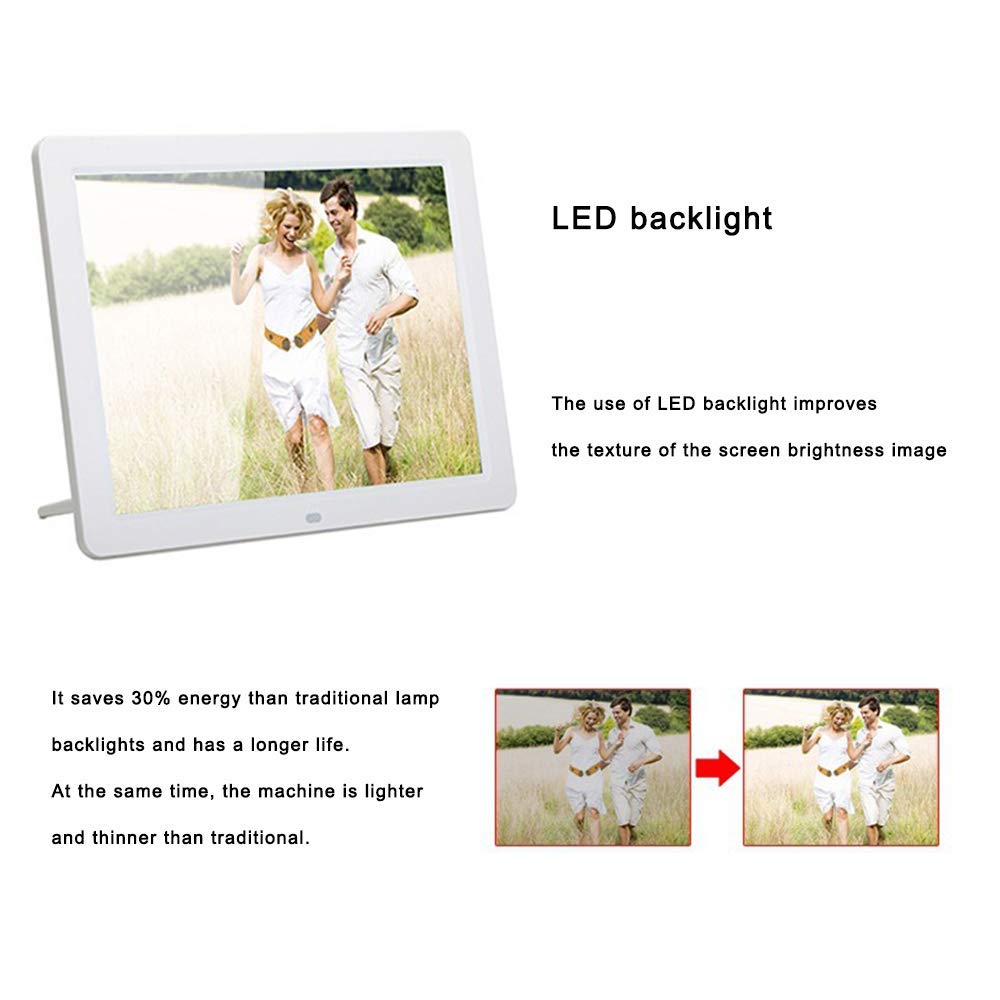 12 Inch Ultra Thin Backlight Display - HD Digital Photo Frame for Pictures & Movies, Black & White Options - Perfect for Home, Office, and Gift Giving