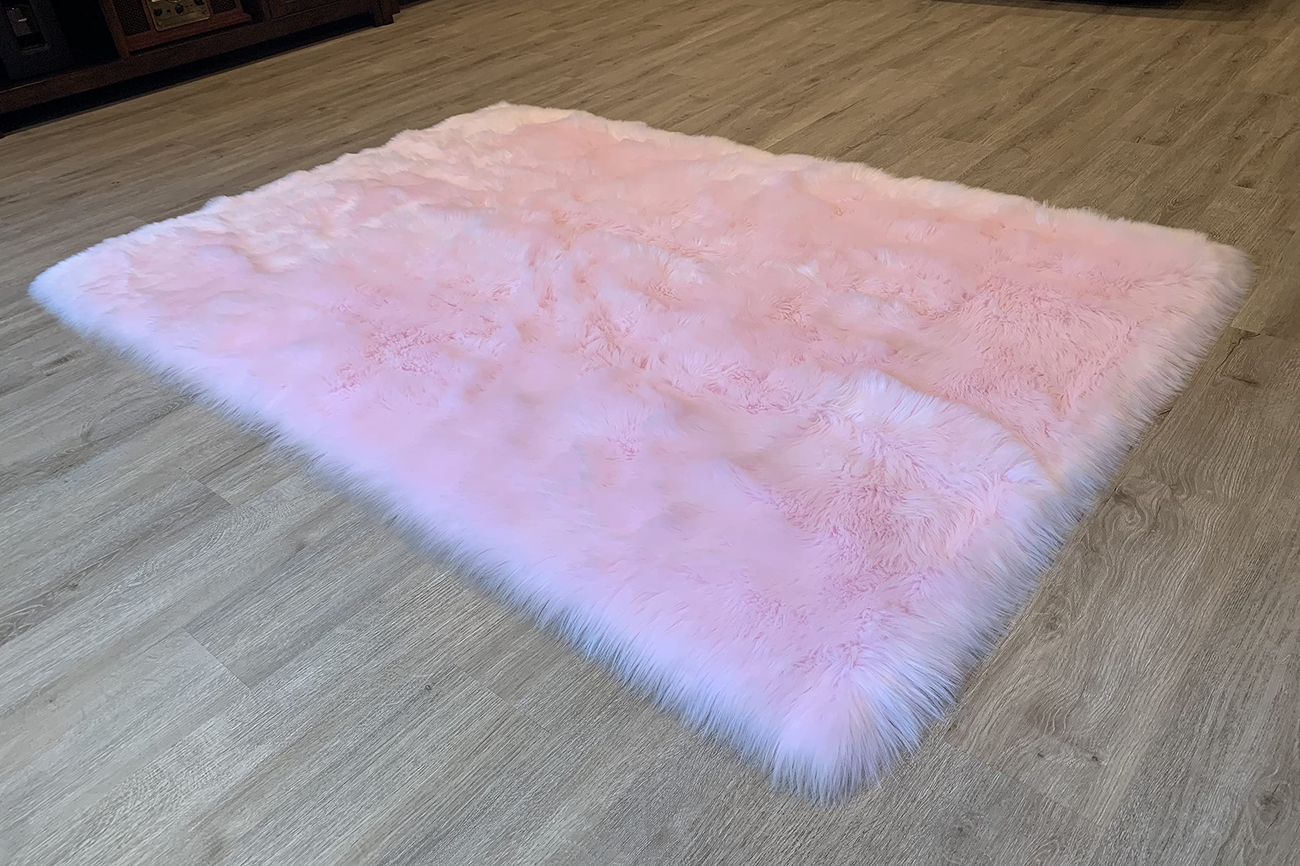 LAMBZY Faux Sheepskin Rug - Super Soft Hypoallergenic Shag Carpet for Living Room, Nursery & Bedroom - Plush Silky Texture (3x5 Feet, Pink) - Perfect for Cozy Home Decor, Kids Play Area & Pet-Friendly Spaces
