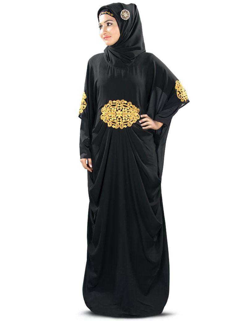 Amara Gold Embroidered Black Kaftan Dress for Women - Elegant Boho Maxi Dress for Beach, Party & Special Occasions