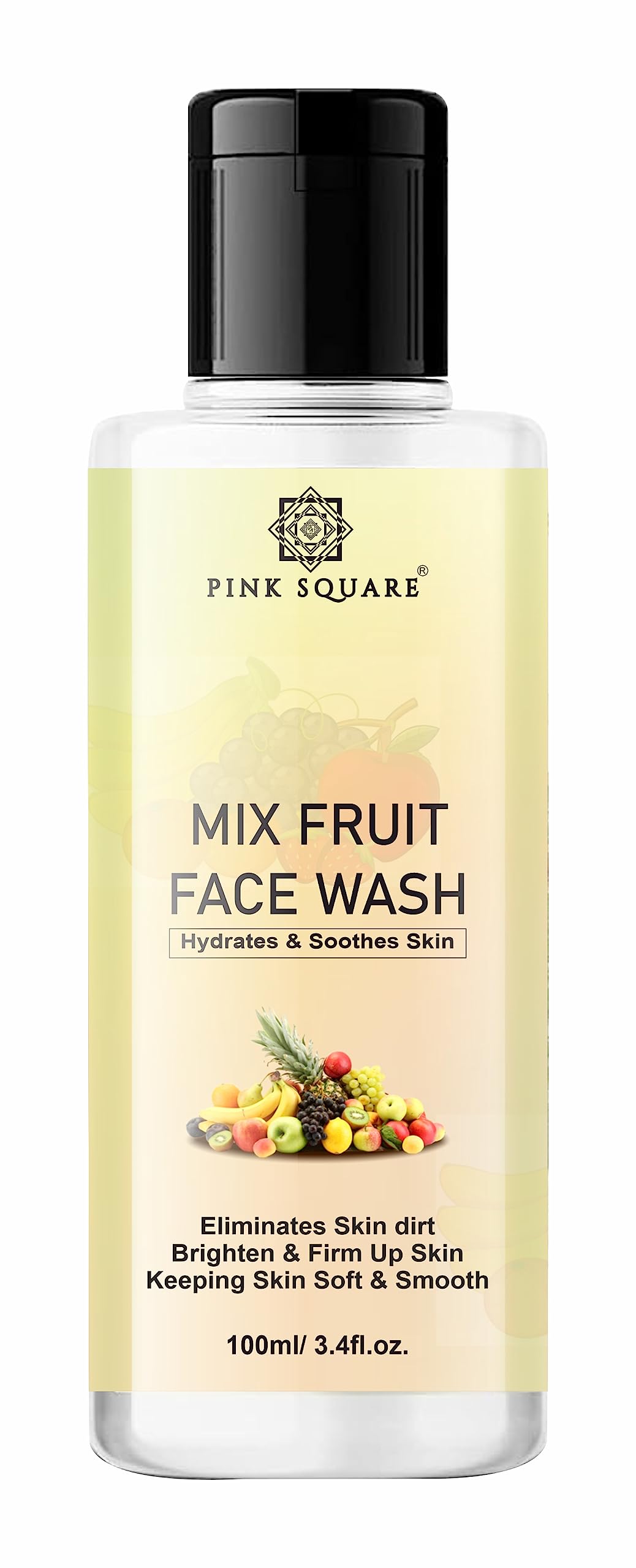 Pink Square Mix Fruit Deep Cleansing Face Wash - 100ml Gentle Foaming Cleanser for All Skin Types | Brightening & Glowing Skin | Perfect for Daily Skincare Routine & Travel