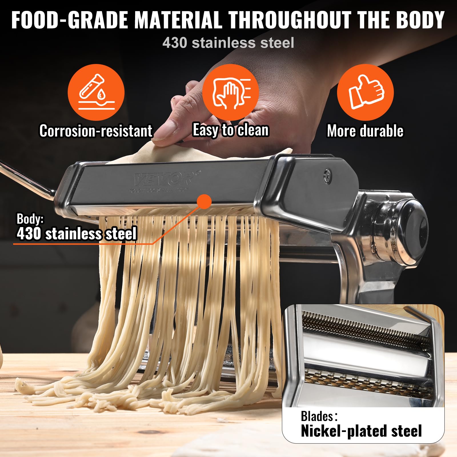 VEVOR Manual Pasta Maker Machine - 150mm Stainless Steel Pasta Roller with 9 Adjustable Thickness Settings & Cutter for Homemade Spaghetti, Lasagna, Fettuccine | Perfect for Italian Cooking, Restaurant-Quality Pasta at Home, and Culinary Enthusiasts