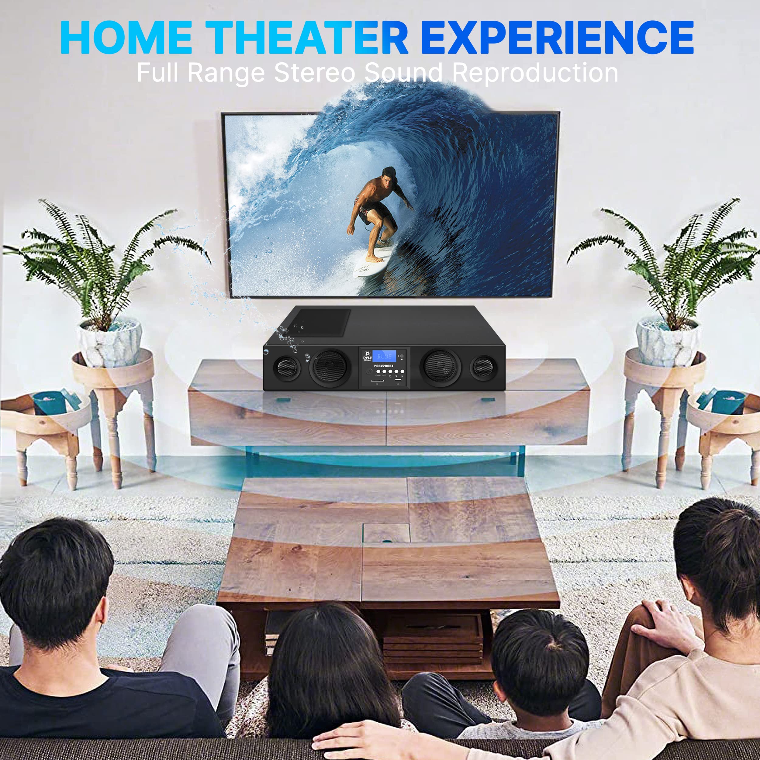 Pyle PSBV200BT 3D Surround Sound Bluetooth Soundbar - Wireless TV Speaker System with USB, SD, FM Radio, 3.5mm AUX Input & Remote - Perfect for Home Theater, Gaming & Music Streaming