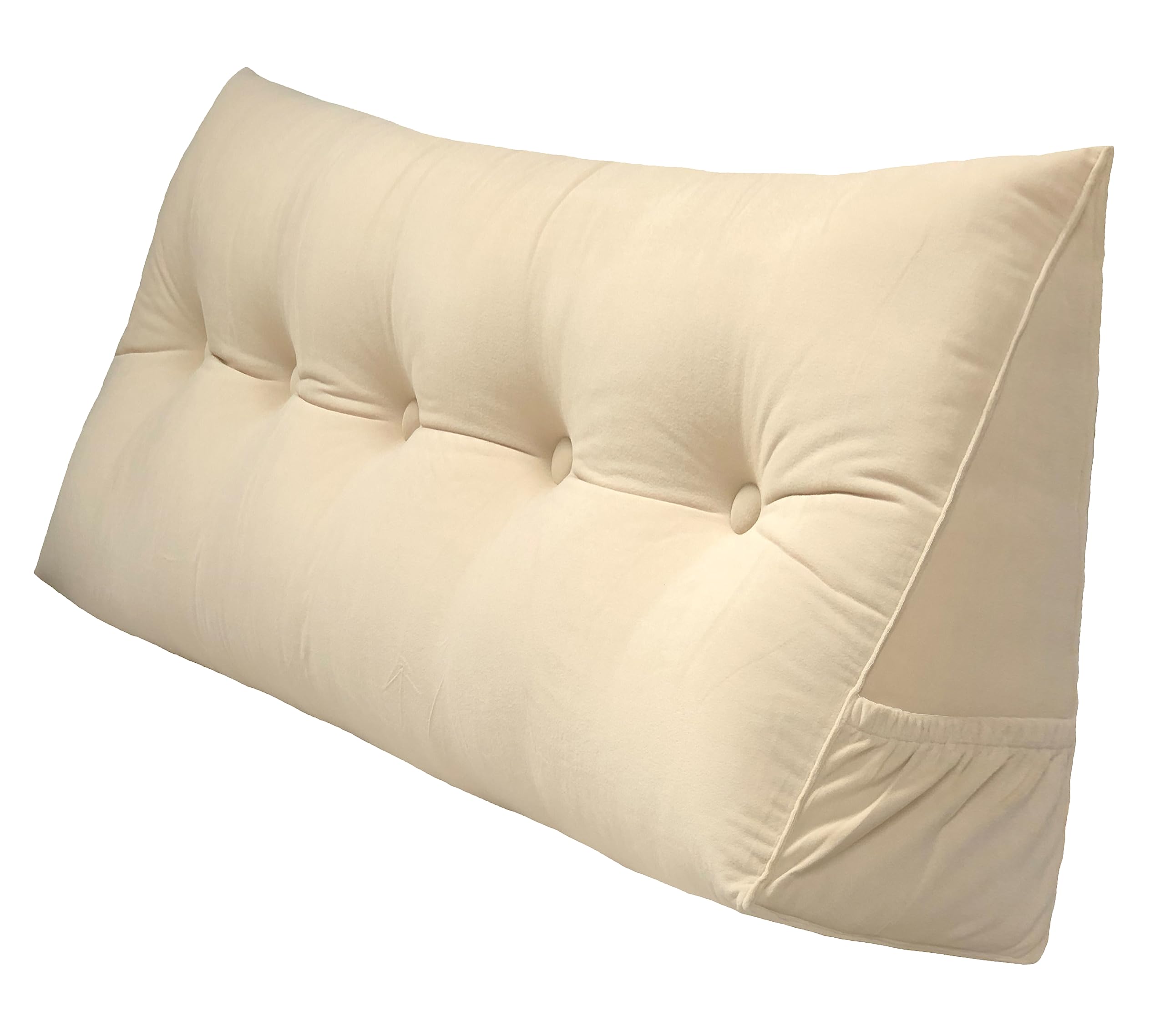 Large Triangular Reading Bed Rest Pillow with Removable Cover & Side Pockets - Beige California King (71x8x20in) - Perfect for Reading, Watching TV, or Lounging in Bed