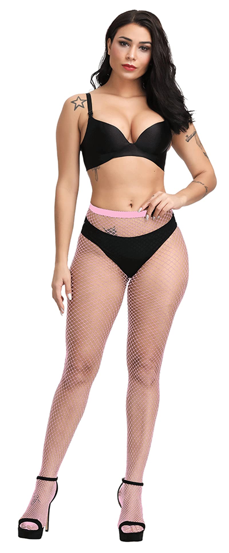 Pareberry Women's High Waisted Fishnet Tights - Sexy Wide Suspender Pantyhose & Thigh-High Stockings for Party, Halloween, Cosplay & Night Out