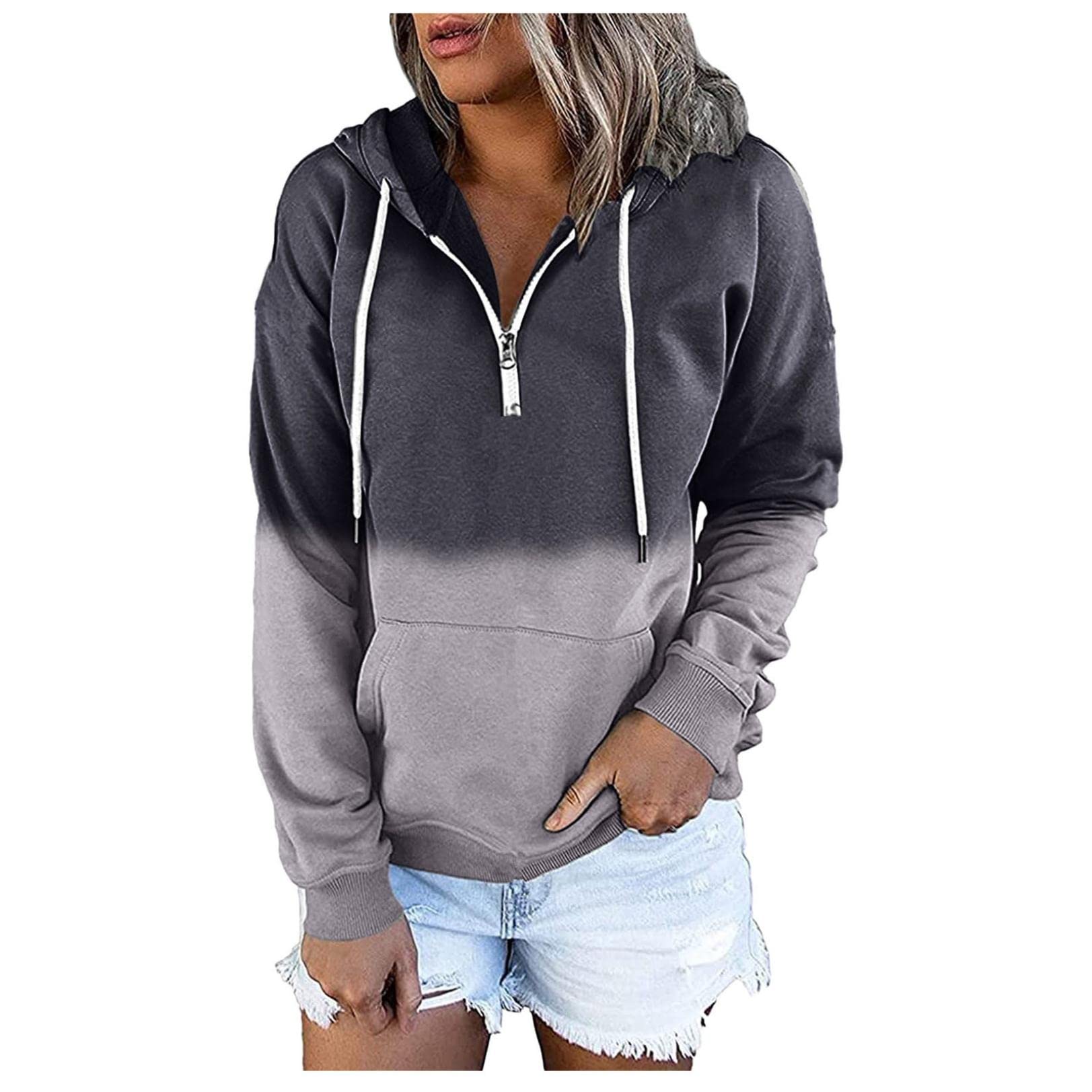 FMCHICO Women's Casual Long Sleeve Zip Up Hoodie - Loose Fit Drawstring Pullover Sweatshirt for Everyday Wear, Lounge & Outdoor Activities