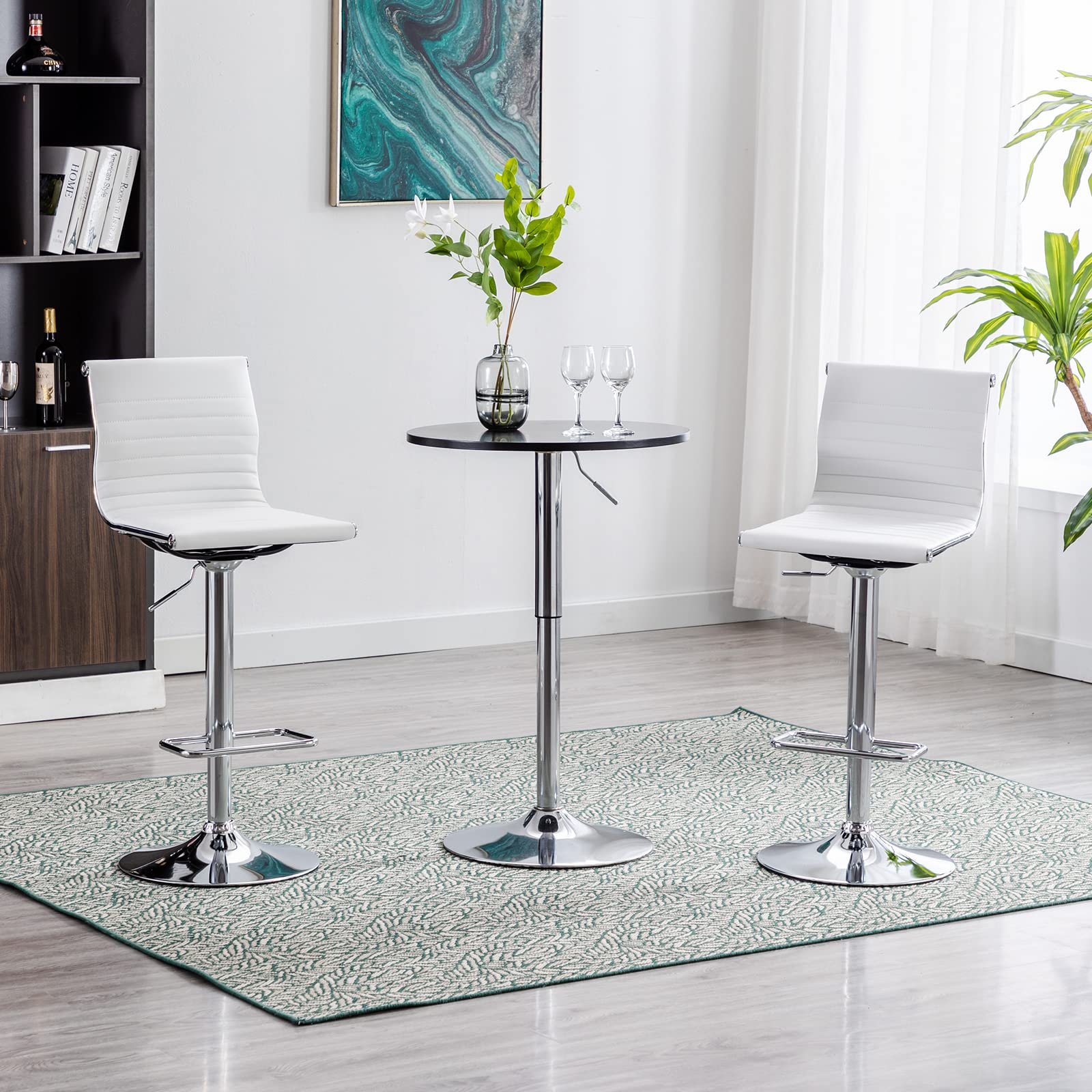 Modern White PU Leather Metal Bar Stools Set of 4 - Height Adjustable Armless Counter Stools with Chrome Base for Kitchen Island, Bar & Dining Room - Perfect for Home, Restaurant & Cafe Use