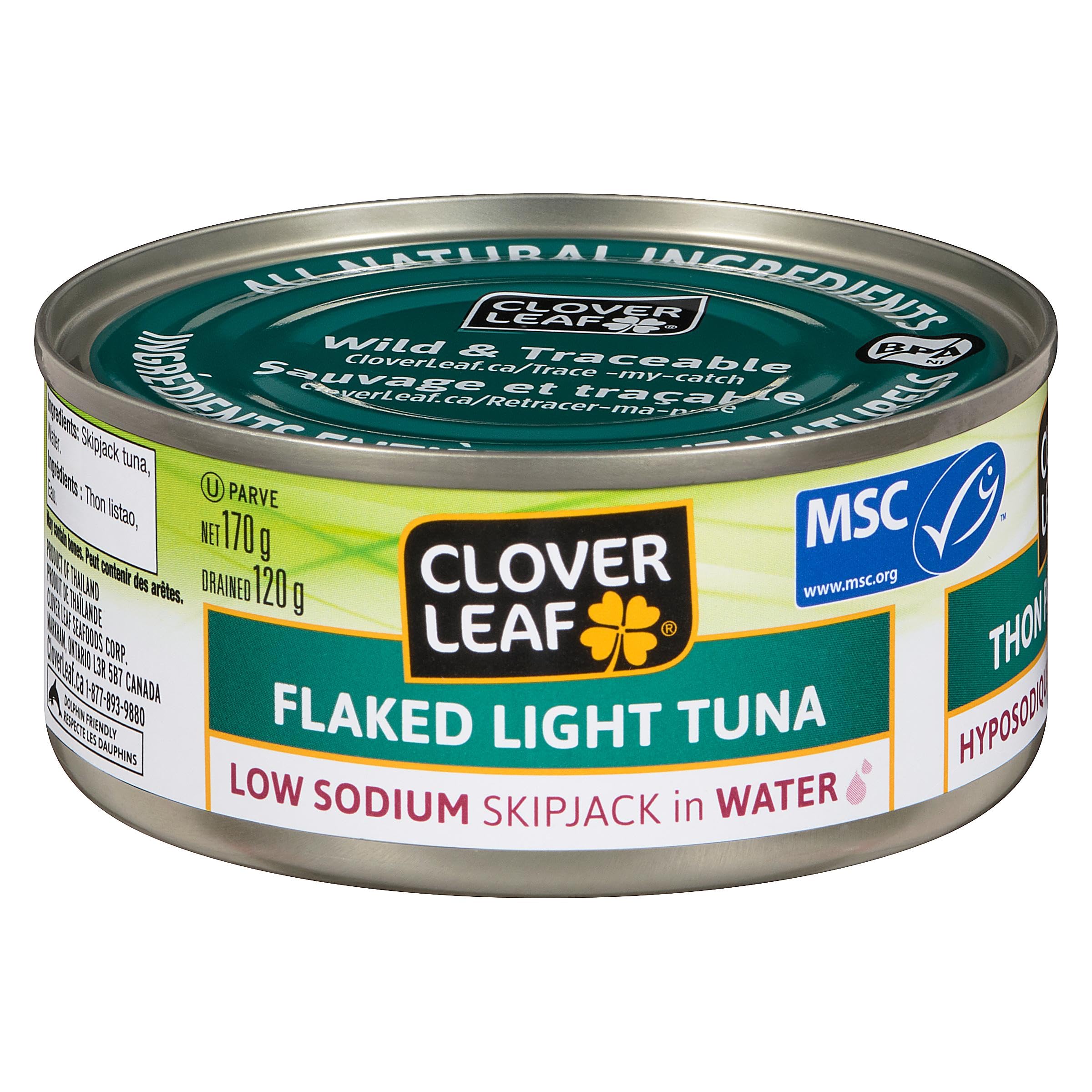 Clover Leaf Flaked Light Tuna in Water - Low Sodium Skipjack, 170g (24 Pack) | High Protein Canned Tuna (11g per 55g) | 100% Wild-Caught & Traceable | Perfect for Salads, Sandwiches & Healthy Meal Prep