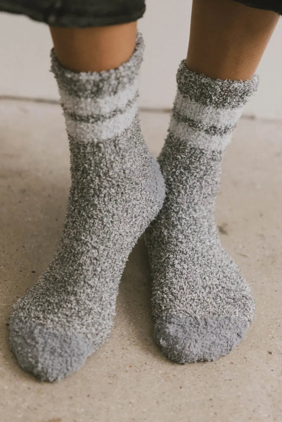 Cozy Fuzzy Striped Socks for Women & Men - Soft Heather Grey Winter Warm Socks - Perfect for Home, Office & Cold Weather Comfort