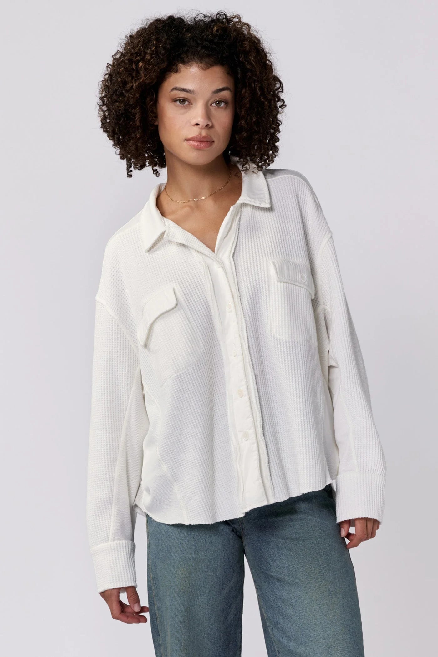 Foster Thermal Shirt Jacket for Men & Women - Cozy Fleece Lined Winter Shirt Jacket - White - Perfect for Outdoor Activities, Camping & Cold Weather Wear