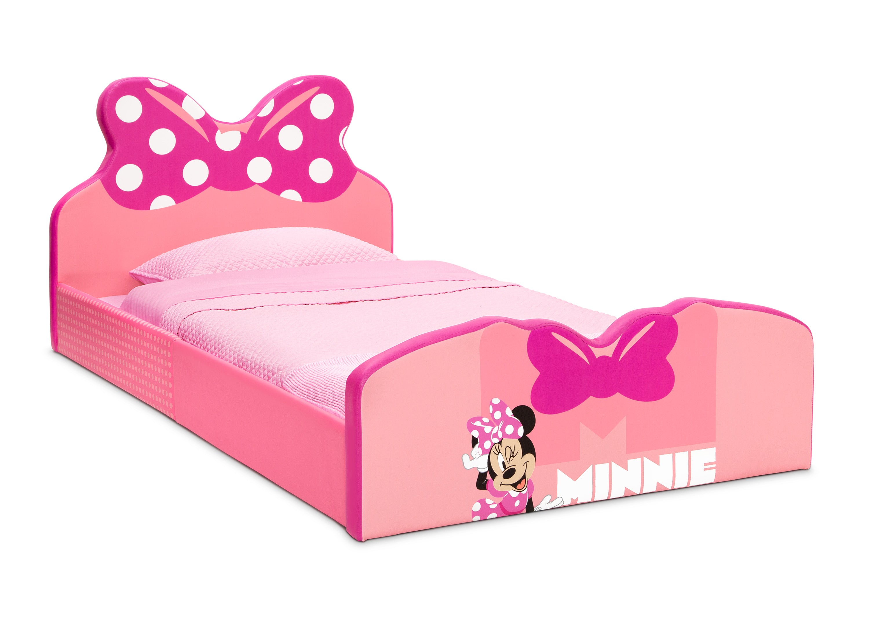 Minnie Mouse Twin Size Upholstered Bed Frame for Girls - Disney Princess Themed Kids Bedroom Furniture for Toddlers & Teens - Perfect for Bedrooms, Playrooms & Sleepovers