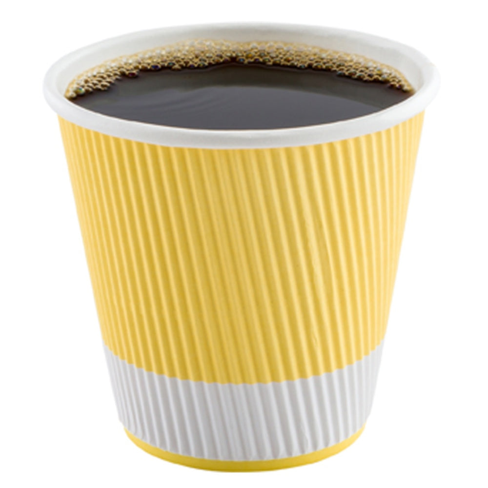 8 oz Light Yellow Paper Coffee Cups with Ripple Wall - 3.5