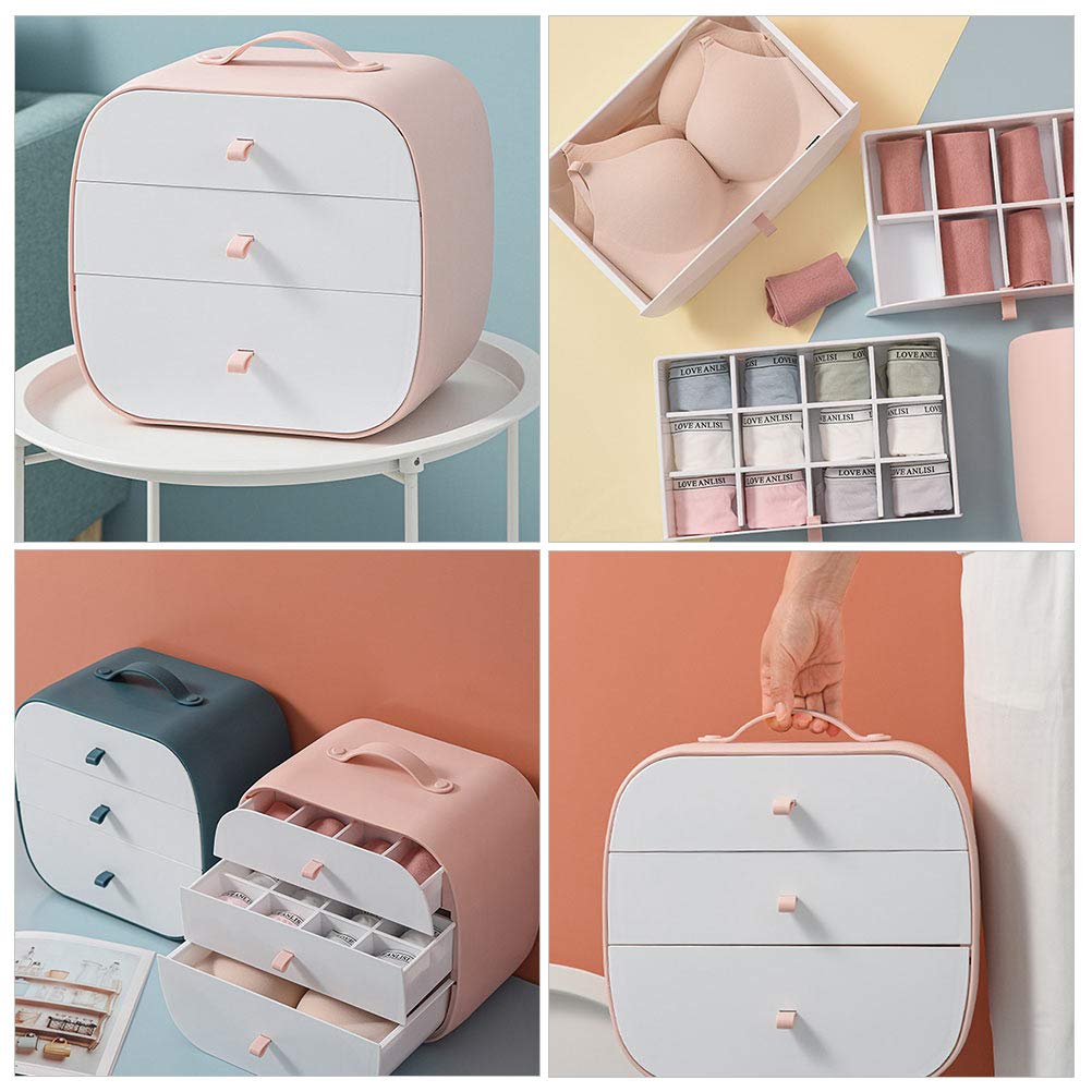 DOITOOL 1-Piece Plastic Drawer Underwear Storage Organizer with Compartments - Pink | Panty & Lingerie Drawer Box for Bedroom Closet Organization