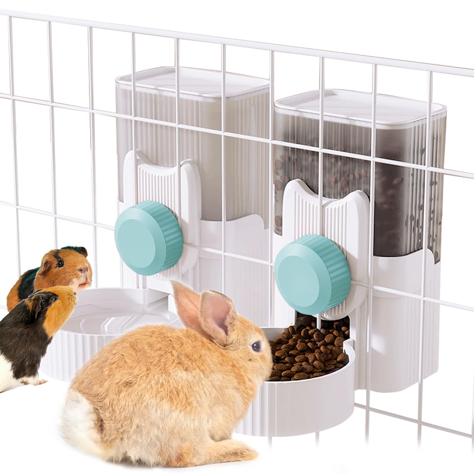 Vehomy Automatic Hanging Food and Water Dispenser for Small Pets - Rabbit, Chinchilla, Guinea Pig, Hedgehog, Ferret - Blue | Perfect for Cage, Hutch, and Indoor/Outdoor Use