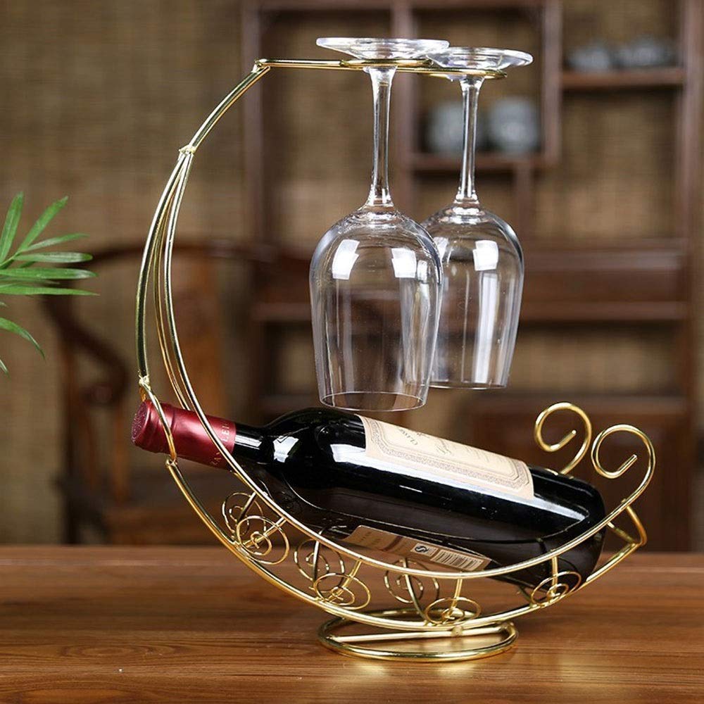 Sturdy Metal Freestanding Wine Glass Rack - Stackable Countertop Holder for 2 Bottles & Goblets - Pirate Ship Themed Display Stand for Red Wine & Glass Storage - Perfect for Home Bars, Restaurants, and Themed Party Decor