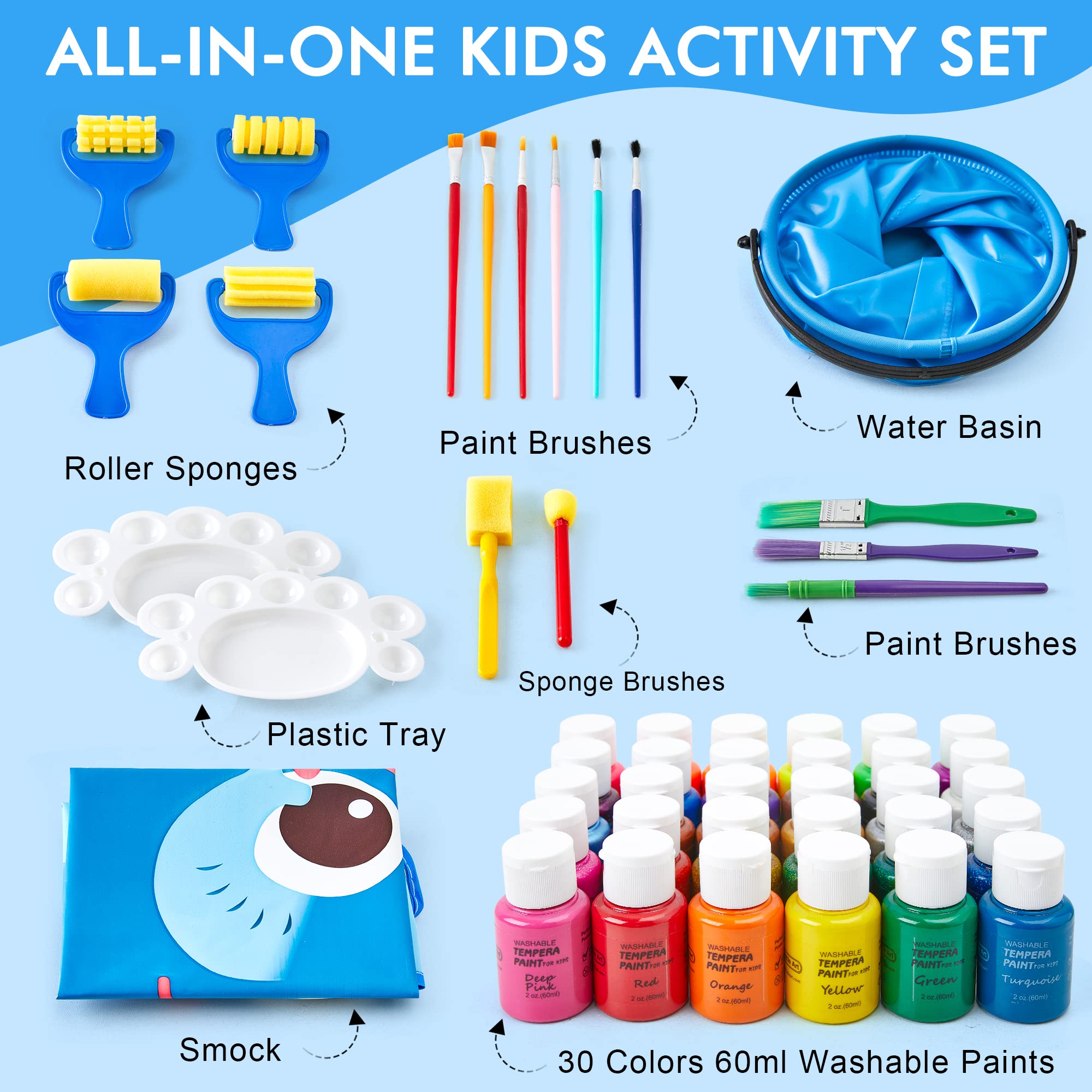 Shuttle Art 30 Colors Washable Tempera Paint Set - Non-Toxic Finger Paints for Kids (2oz/60ml Bottles) with Glitter, Metallic & Neon Colors - Perfect for Art Projects, Classroom Crafts & DIY Activities