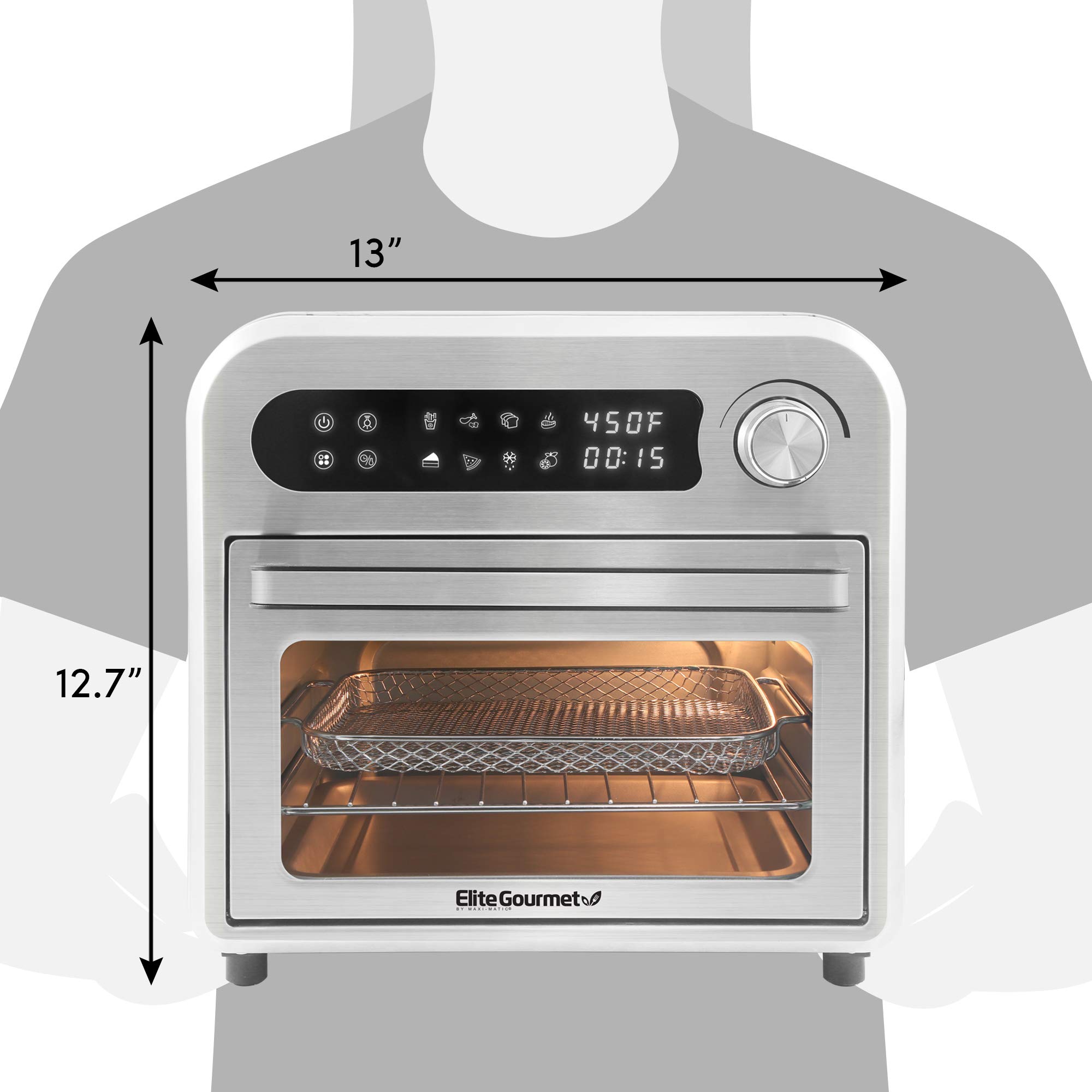 Elite Gourmet EAF1010D 10L Digital Air Fryer Toaster Oven Combo - 8 Preset Functions, 1500W Convection Oven with Bake, Toast, Broil & Air Fry Modes, Adjustable Timer & Temperature - Perfect for Family Cooking, Meal Prep & Healthy Air Frying - Includes Recipe Book (Stainless Steel)