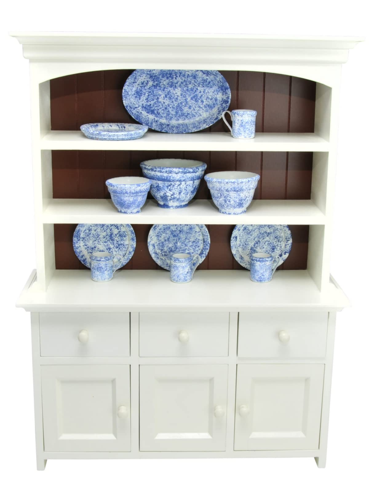 18 Inch Doll Wooden Kitchen Cupboard Hutch - Farmhouse Style Fully Assembled Furniture for American Girl & 18