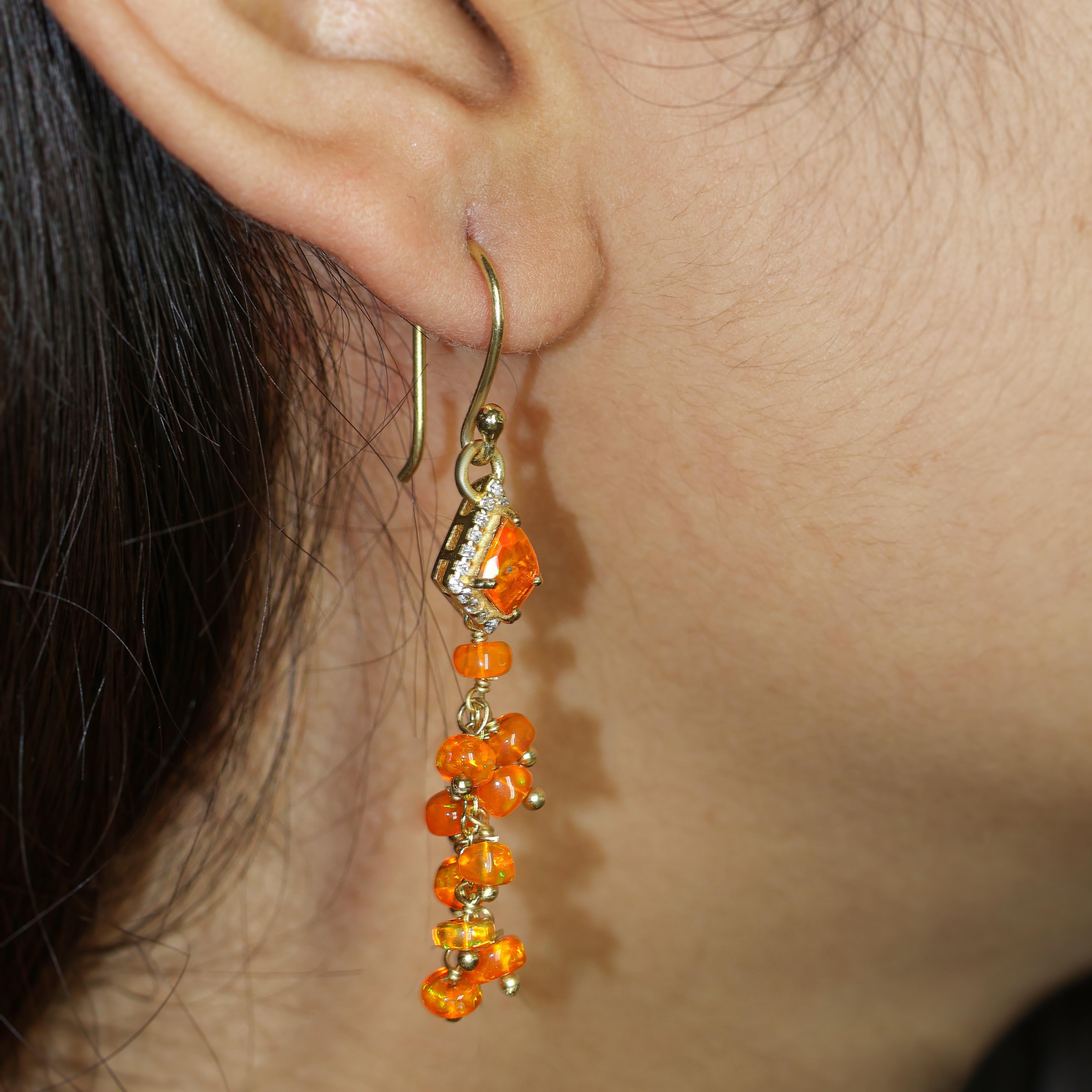 Natural Orange Opal Kite Charm Beaded Cluster Earrings | Handmade Boho Dangle Earrings for Women | Perfect for Festivals, Weddings & Everyday Wear